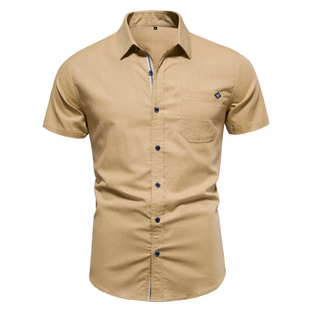 100% Cotton Men's Short Sleeve Shirts Solid Color Social Shirts for Men Single Pocket New Summer Designer Shirts Men