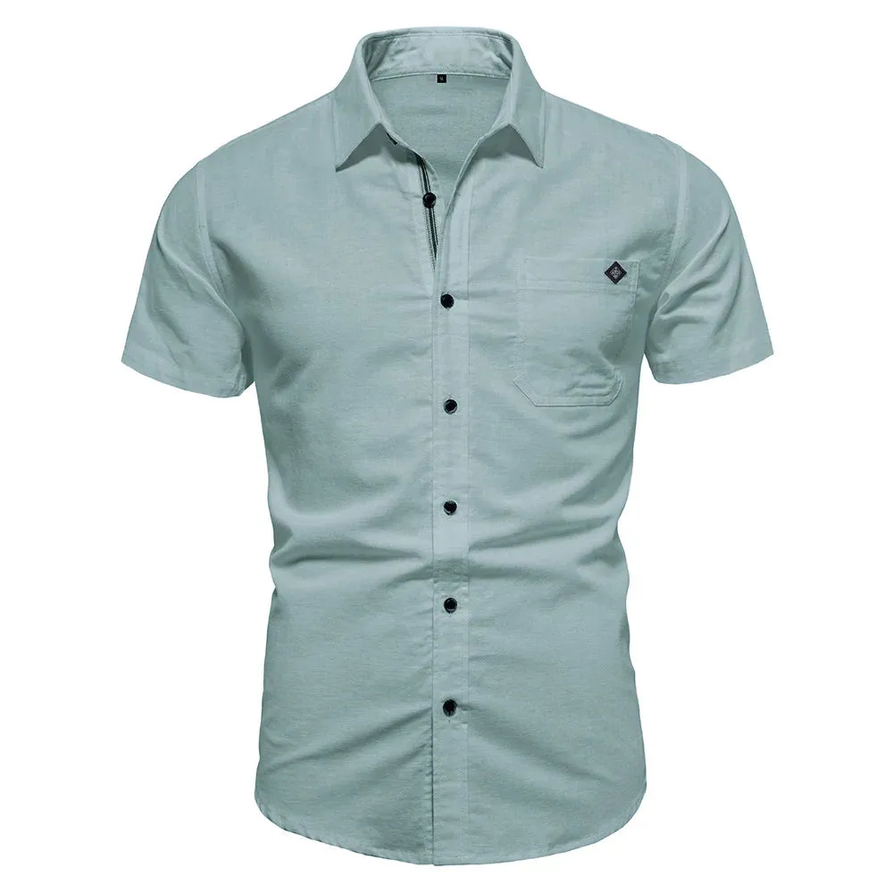 100% Cotton Men's Short Sleeve Shirts Solid Color Social Shirts for Men Single Pocket New Summer Designer Shirts Men