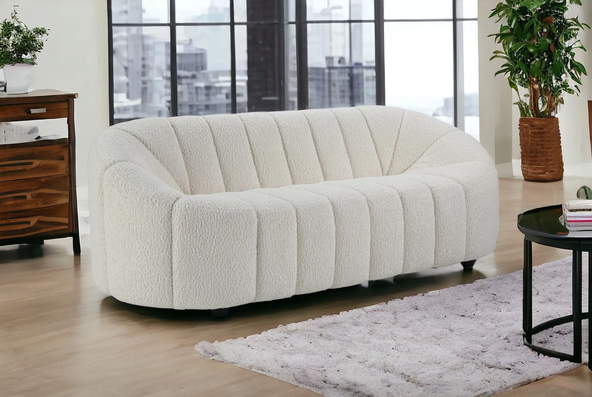 84 White Sherpa And Black Sofa