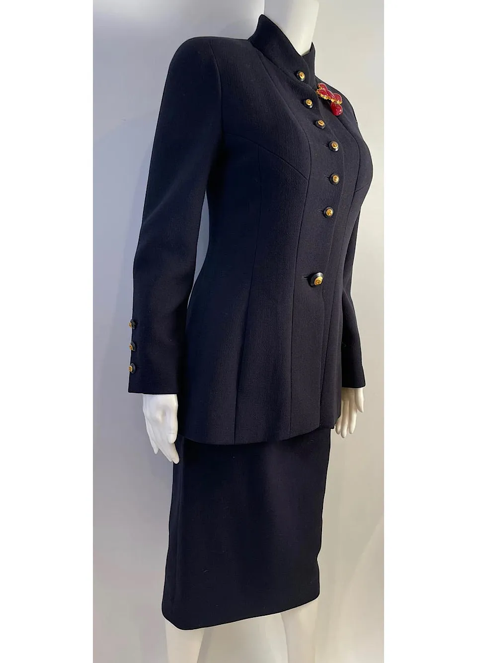 93P/93A 1993 Chanel Boutique Vintage Dark Navy Skirt Suit Set FR 36/38