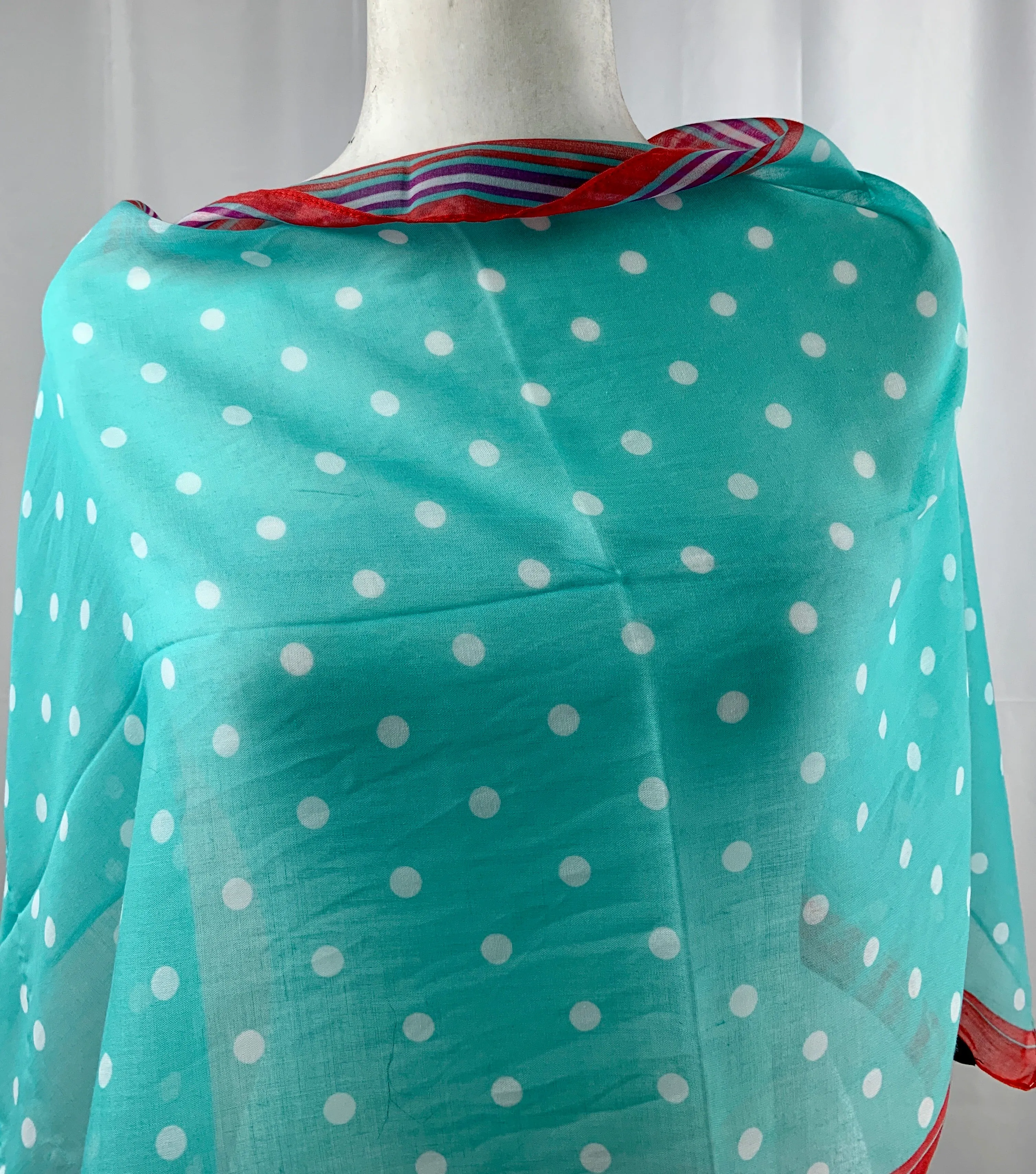 Aqua polka dots/ Tangerine Trim Neck Scarf