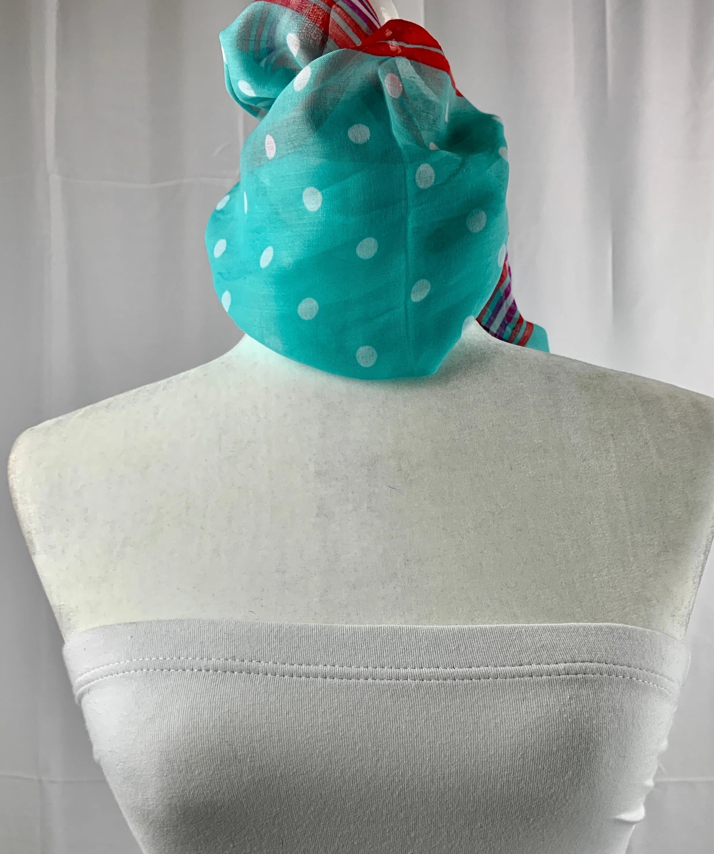 Aqua polka dots/ Tangerine Trim Neck Scarf