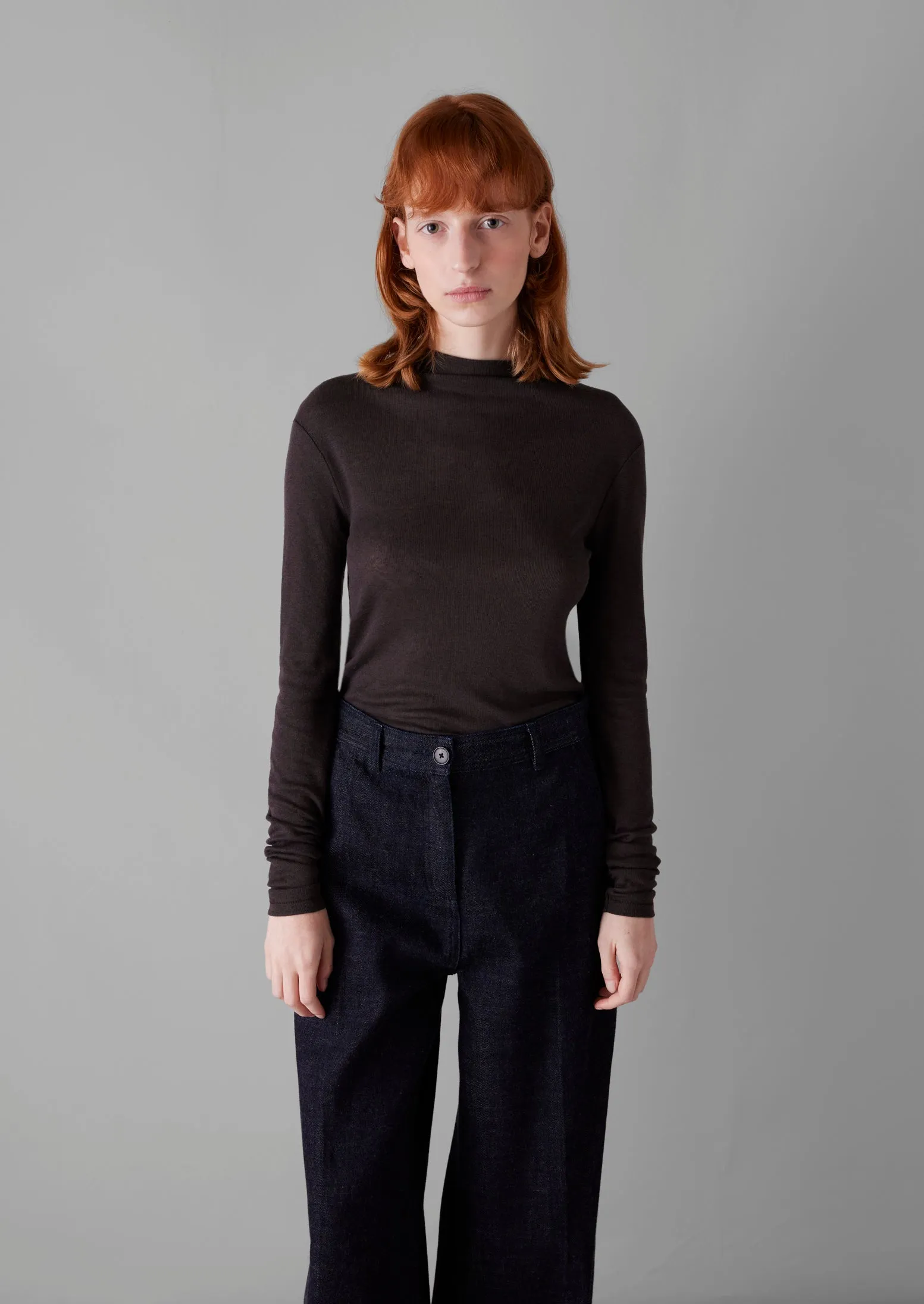 Aster Wool Lyocell High Neck Tee | Black Coffee