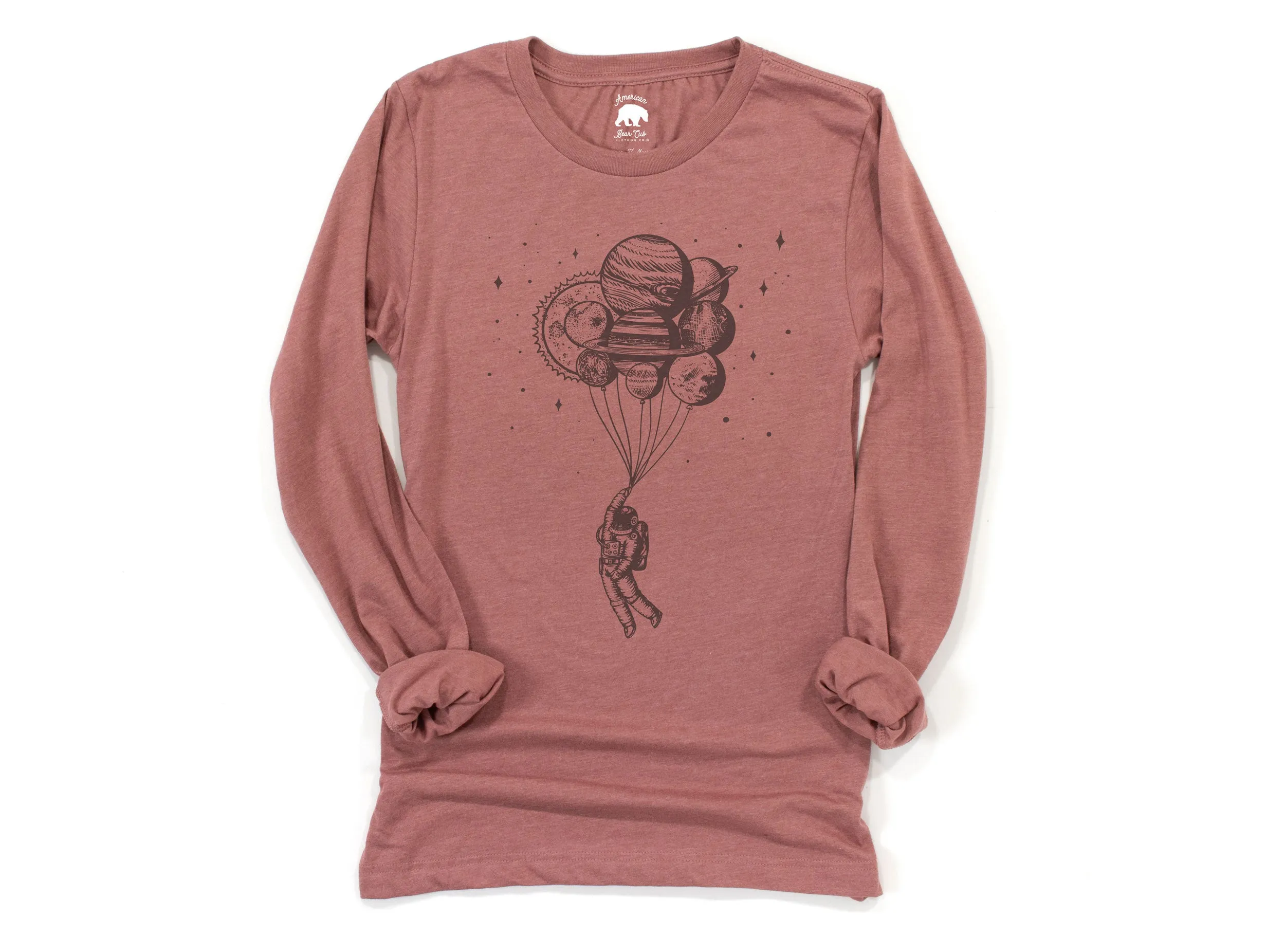 Astronaut Balloon Planets Adult Long Sleeve Shirts