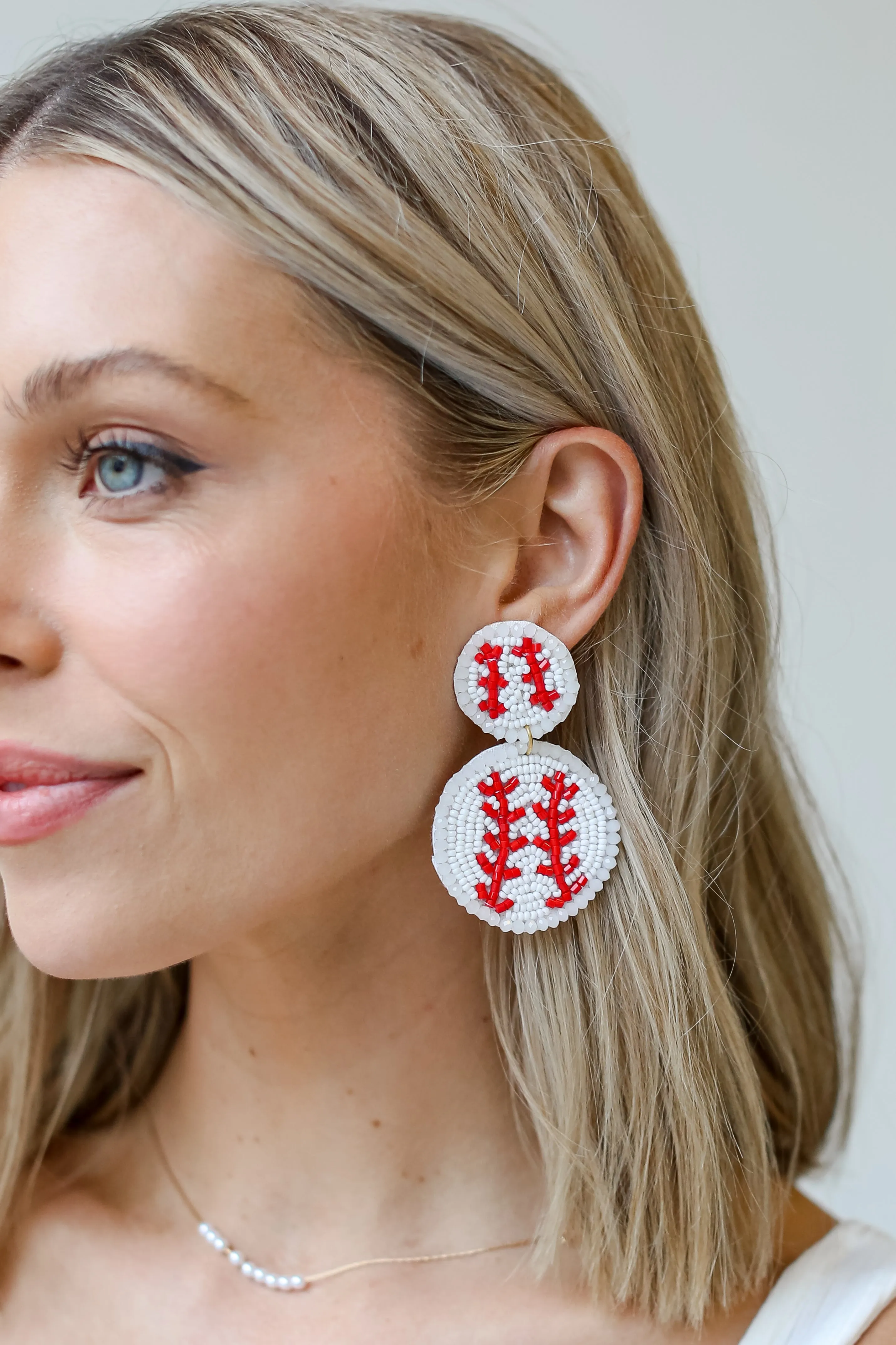 Baseball Beaded Drop Earrings