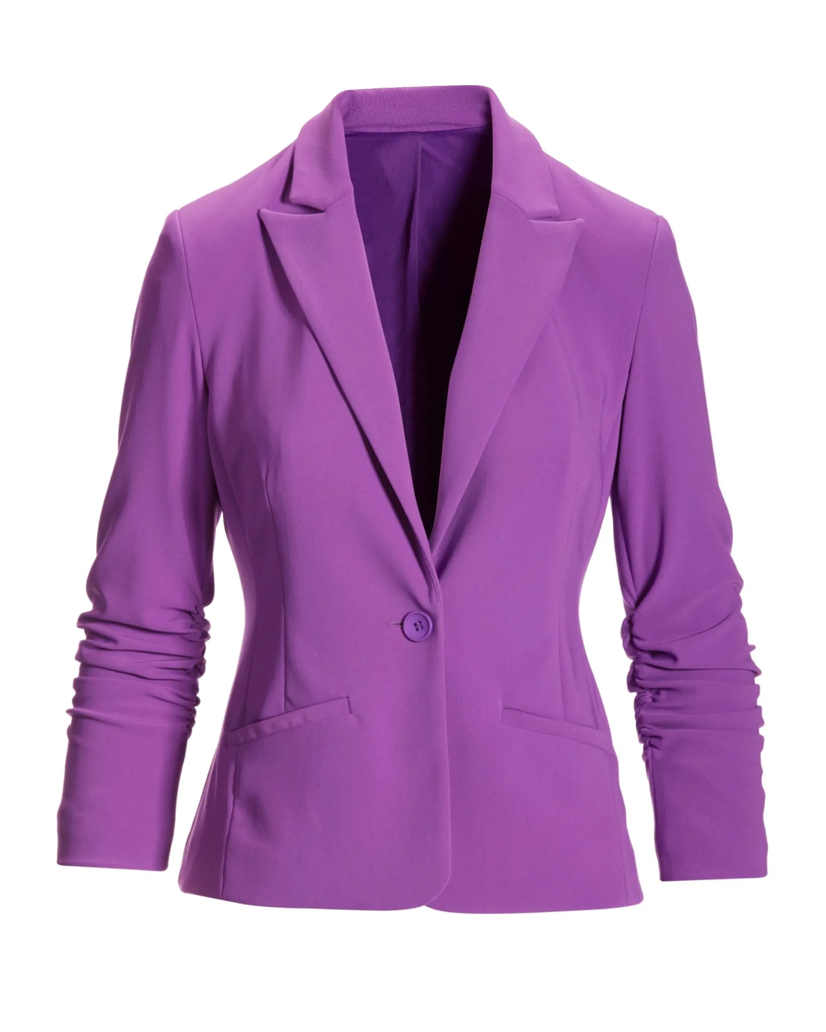 Beyond Travel Short Ruched Sleeve Blazer Bright Violet