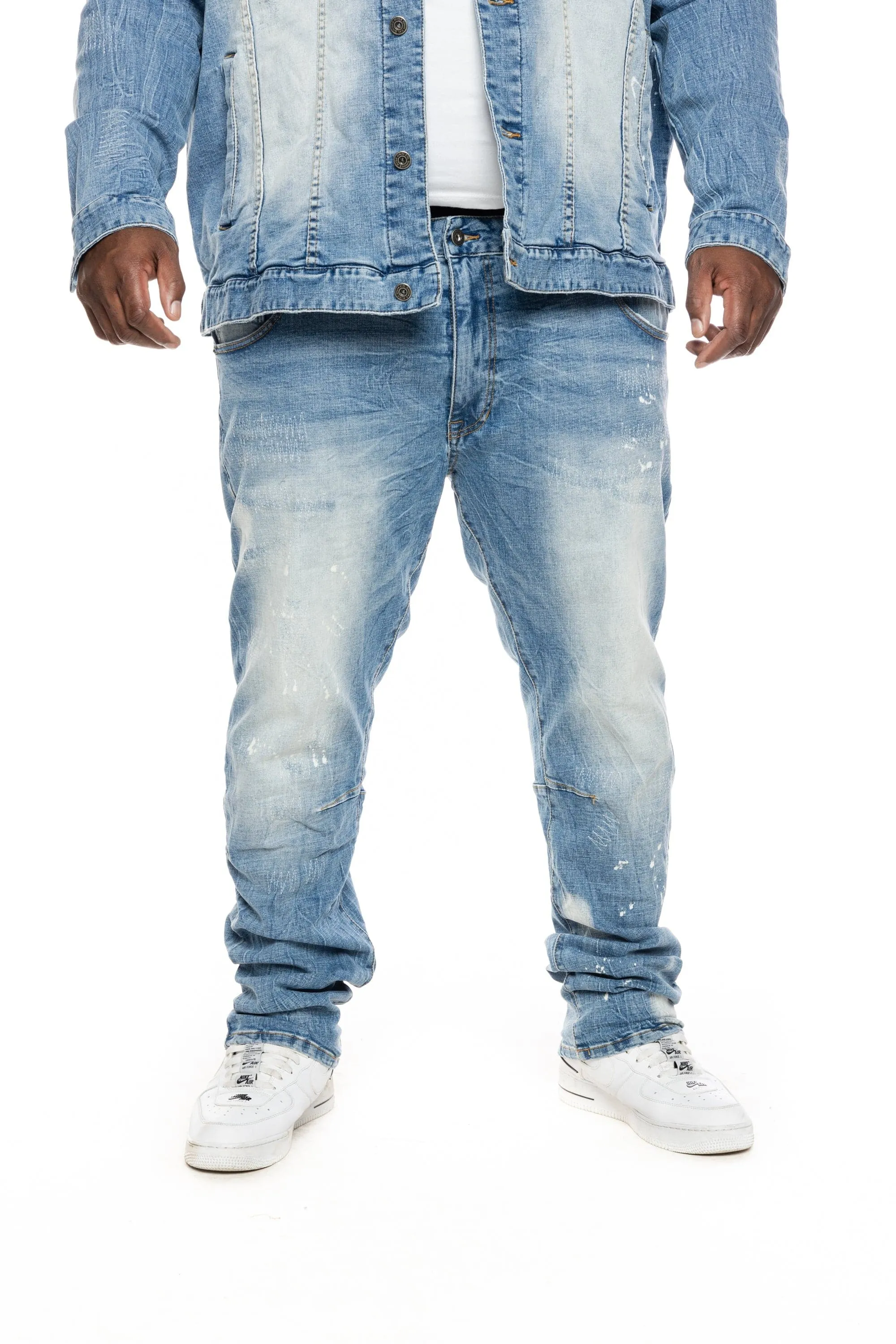 Big and Tall Bleached Detail Semi Basic Jeans - Ocean Blue