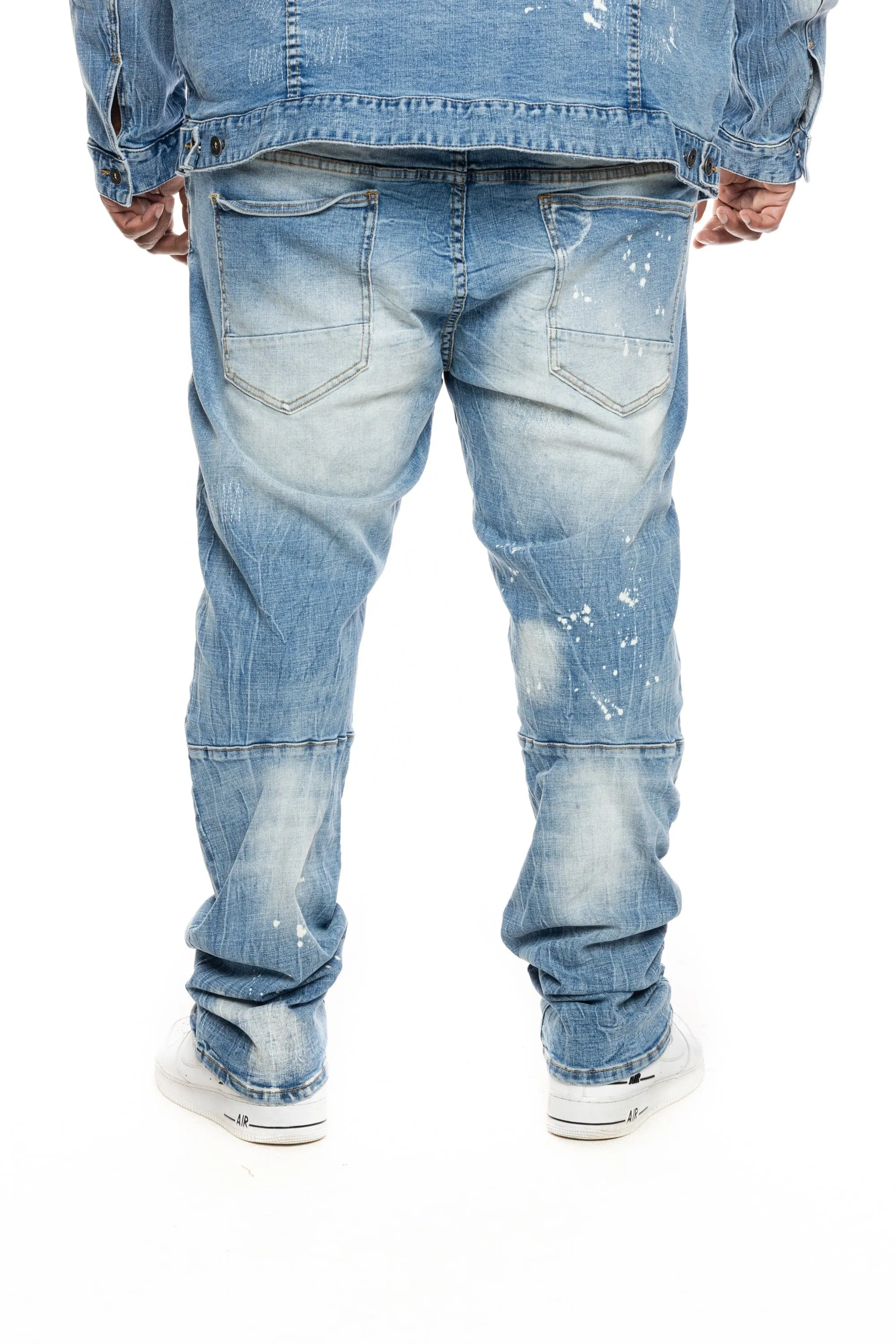 Big and Tall Bleached Detail Semi Basic Jeans - Ocean Blue