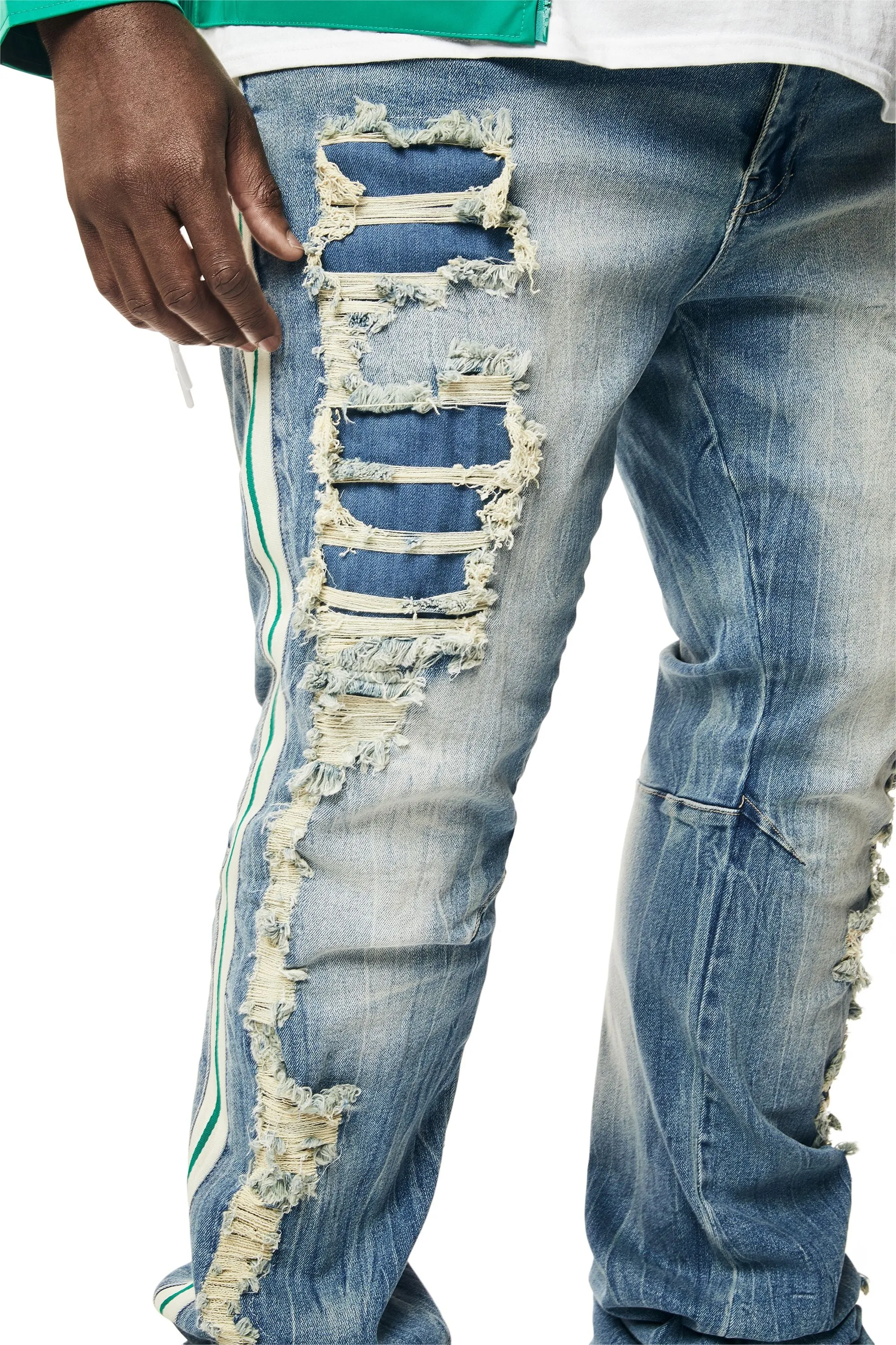 Big and Tall - Laser Striped Stacked Denim Jeans - Osaka Blue