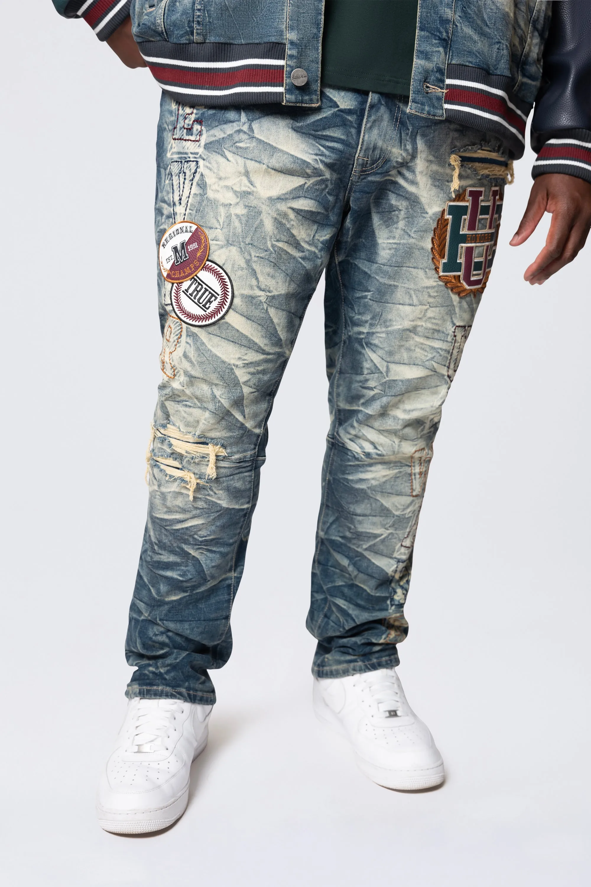 Big and Tall - Varsity Patch Jeans - Alley Blue