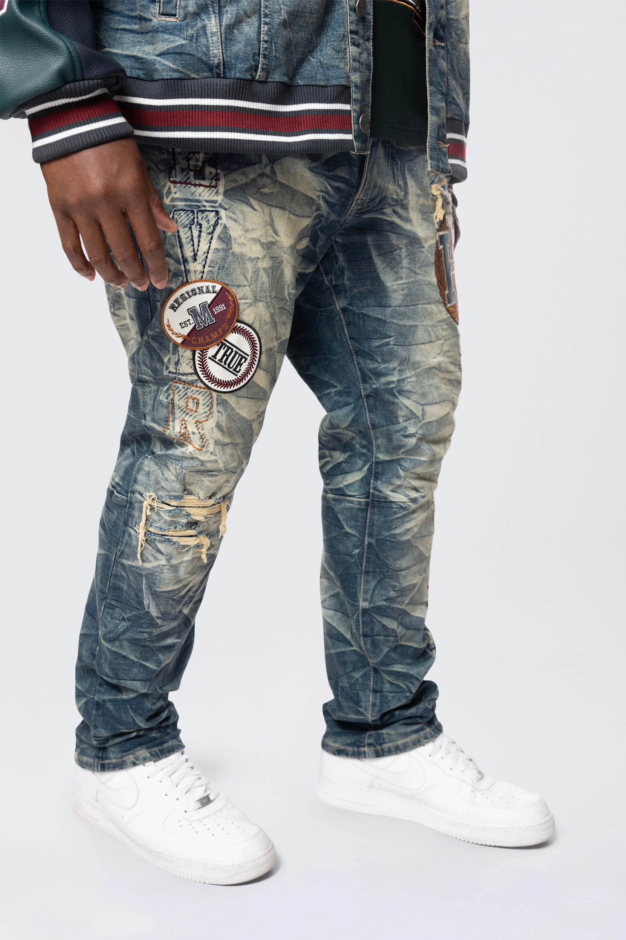 Big and Tall - Varsity Patch Jeans - Alley Blue