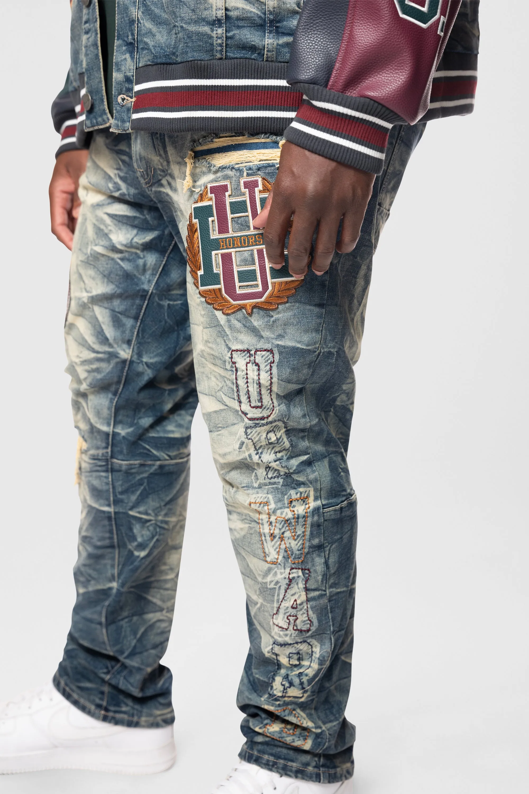 Big and Tall - Varsity Patch Jeans - Alley Blue