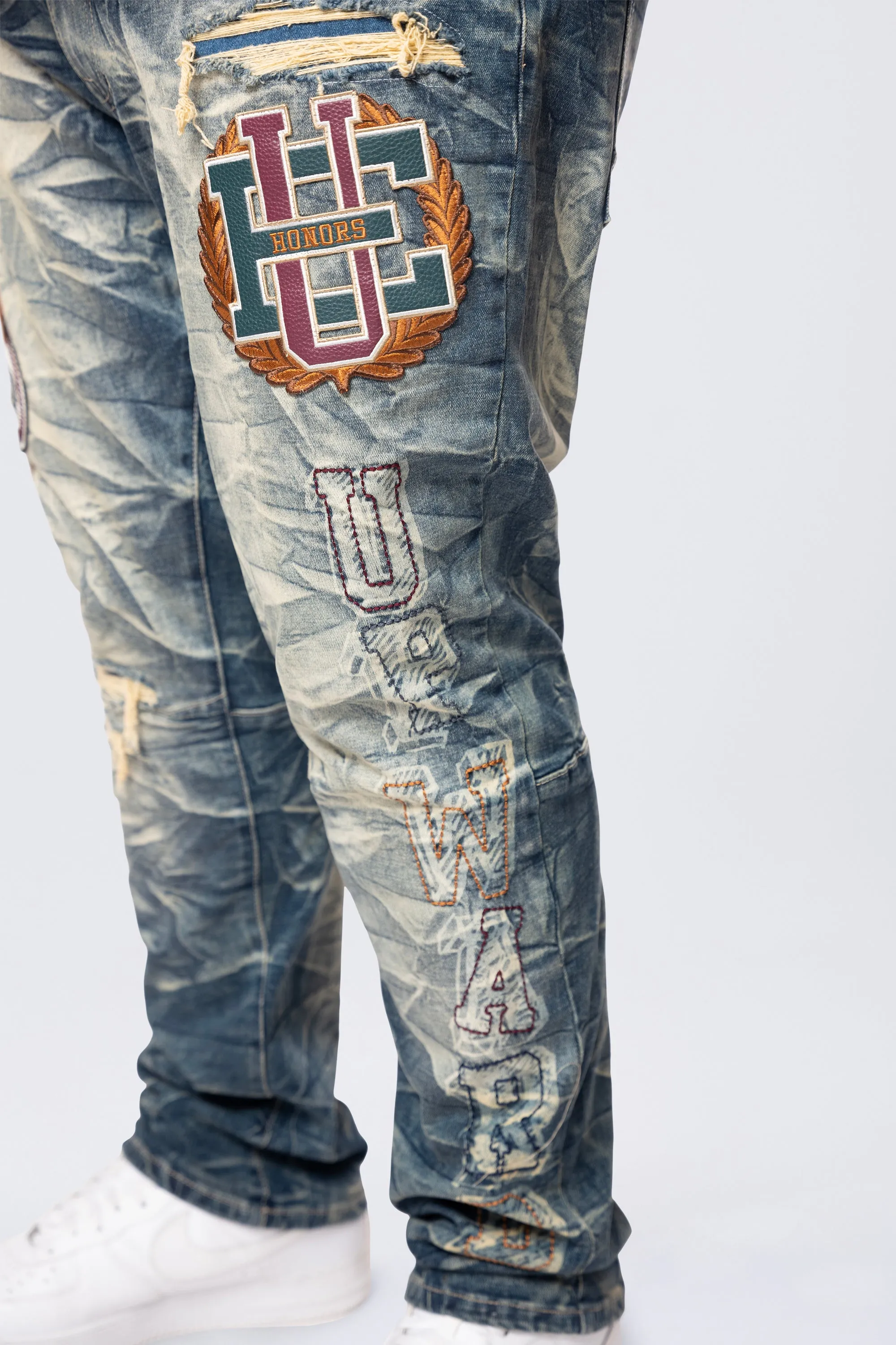 Big and Tall - Varsity Patch Jeans - Alley Blue