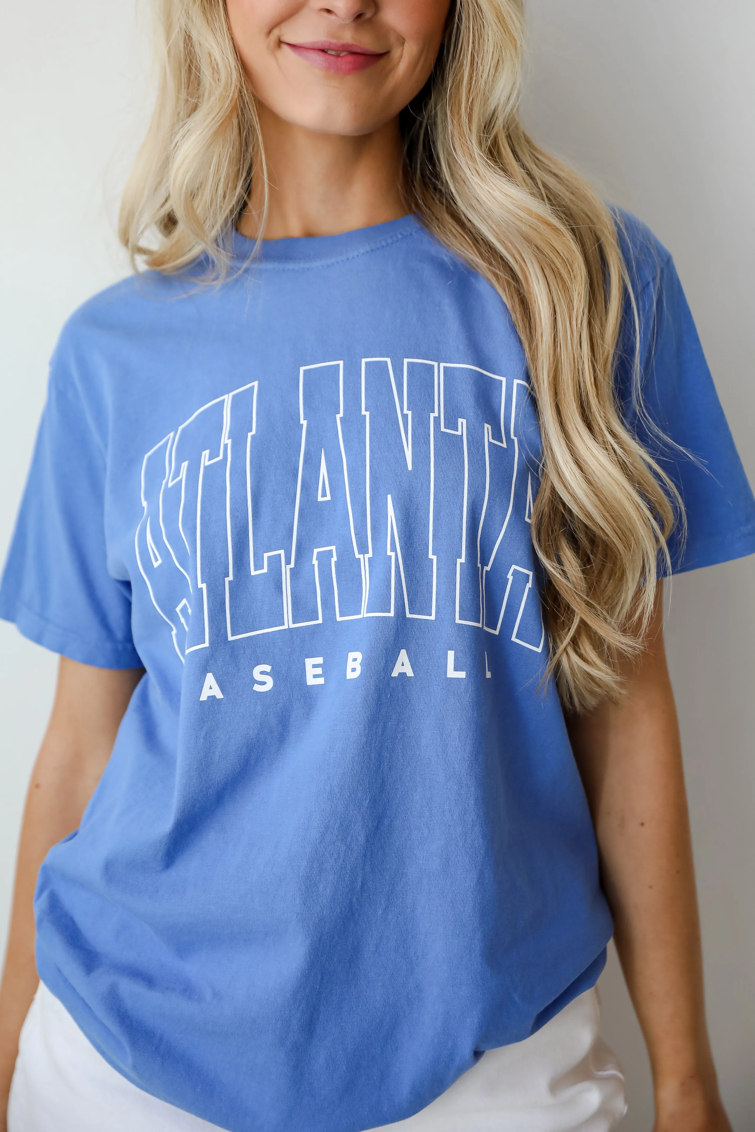 Blue Atlanta Baseball Block Letter Tee