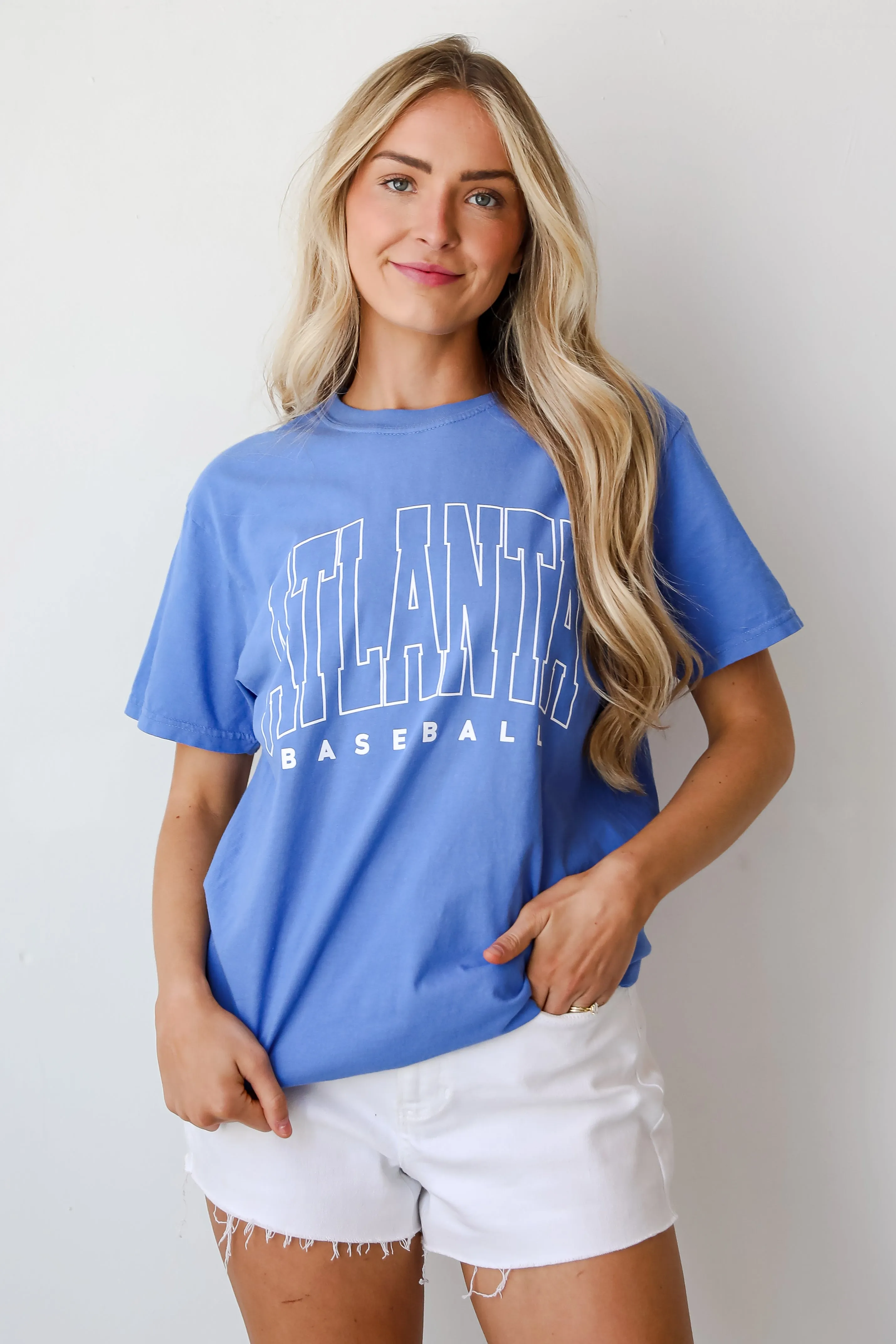 Blue Atlanta Baseball Block Letter Tee