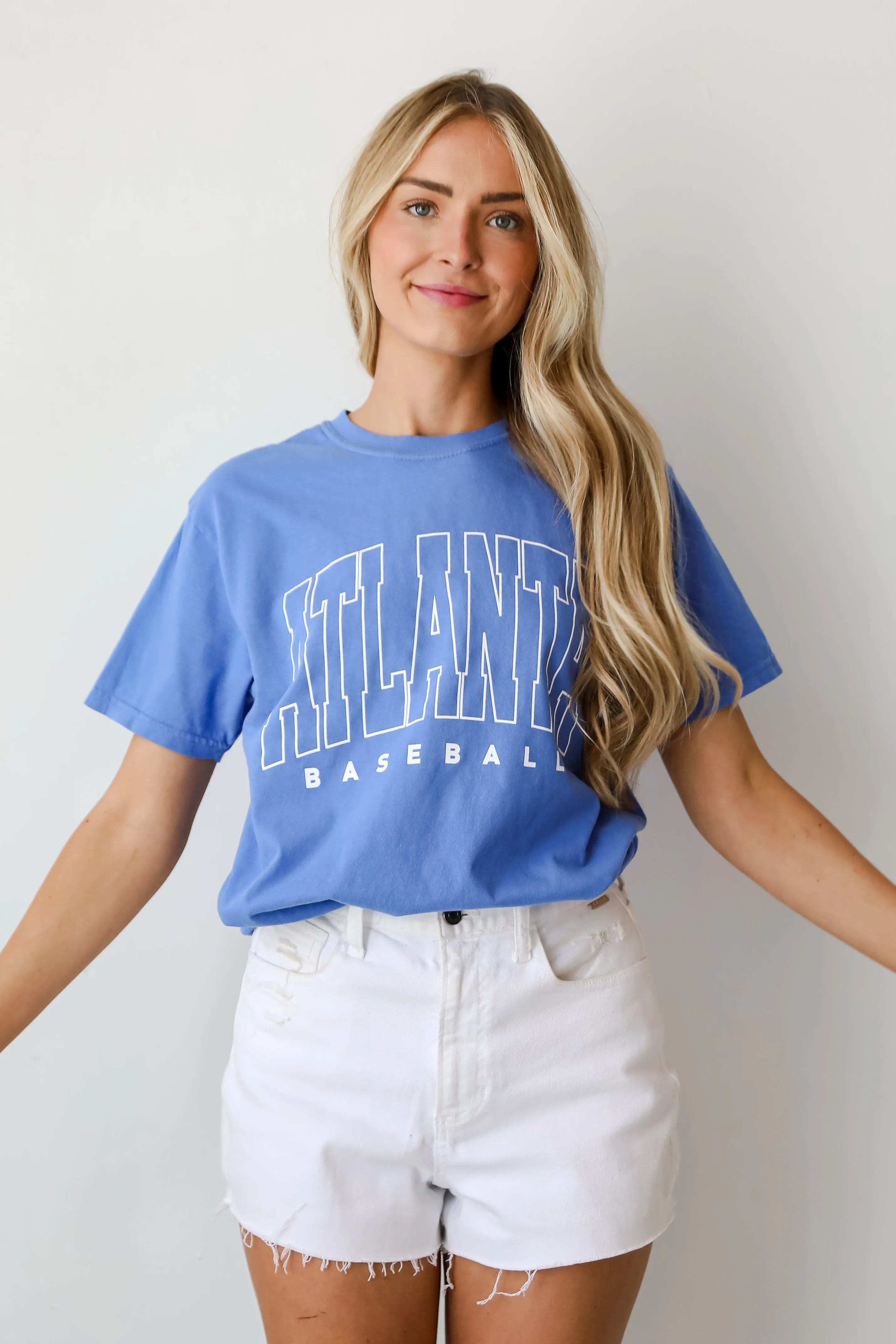 Blue Atlanta Baseball Block Letter Tee