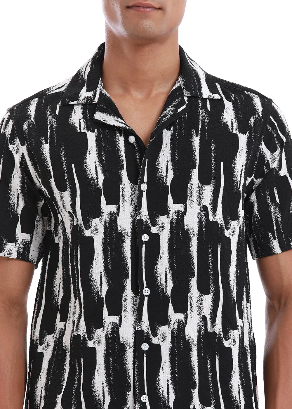 Brush Texture Black Print Popcorn Shirt