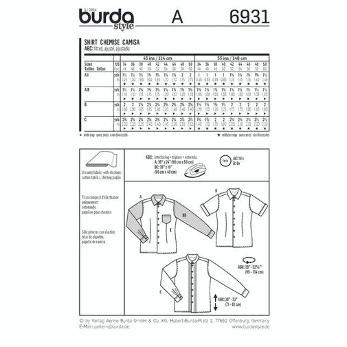 Burda Men's Shirts 6931