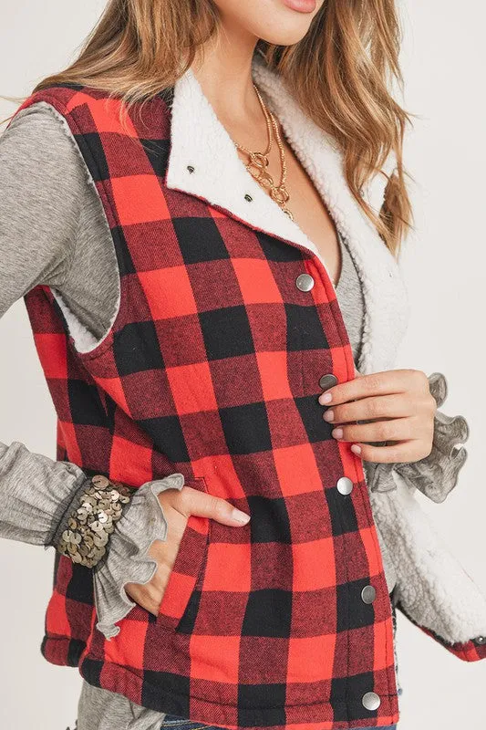 Checks Out Sherpa Vest - Red