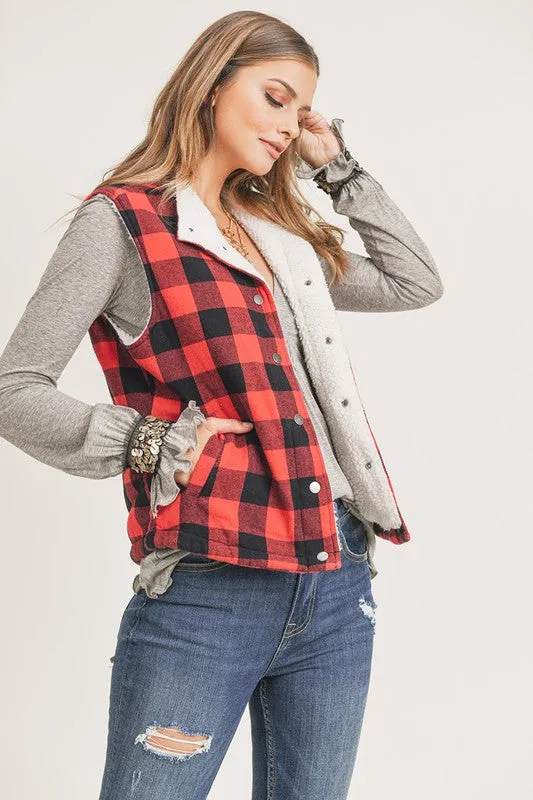 Checks Out Sherpa Vest - Red