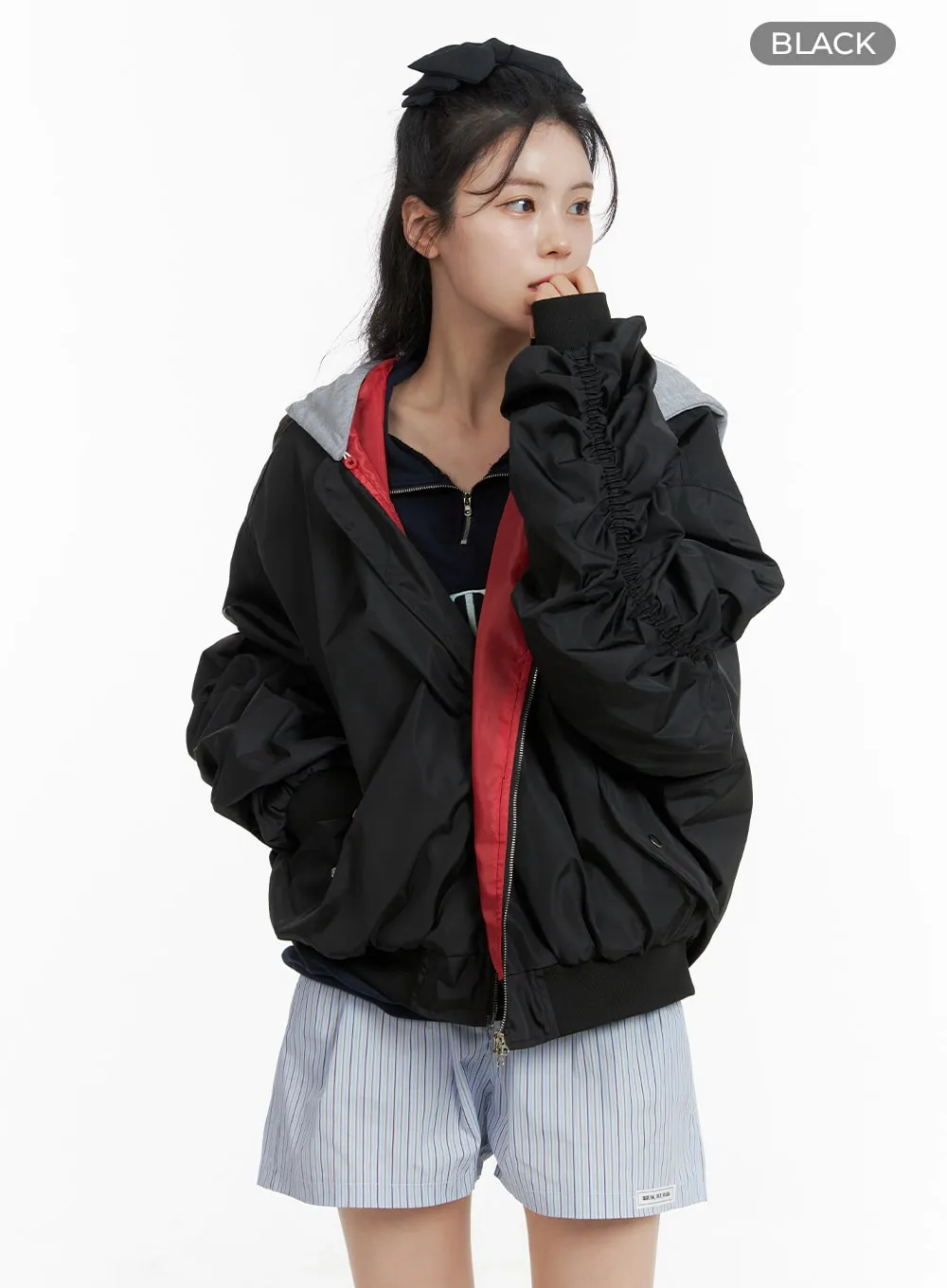 Contrasting Hoodie Bomber Jacket OM418