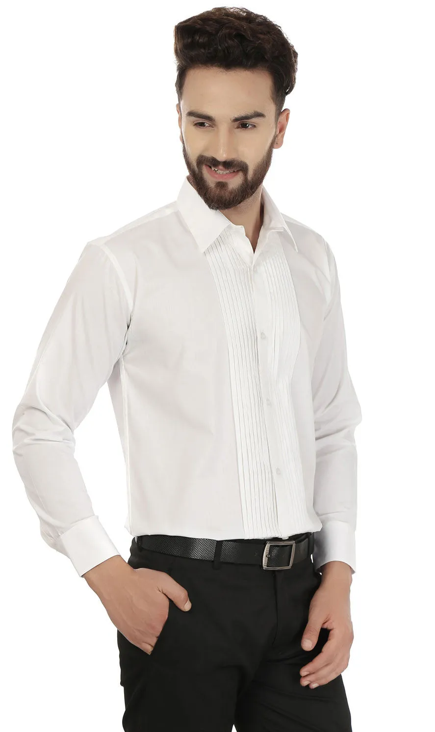 Cotton Men's Long Sleeve Button Down Dress Shirt (White)