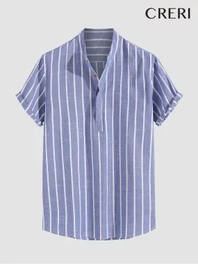 CRERI Classic Stripes Short Sleeve Henley Shirts