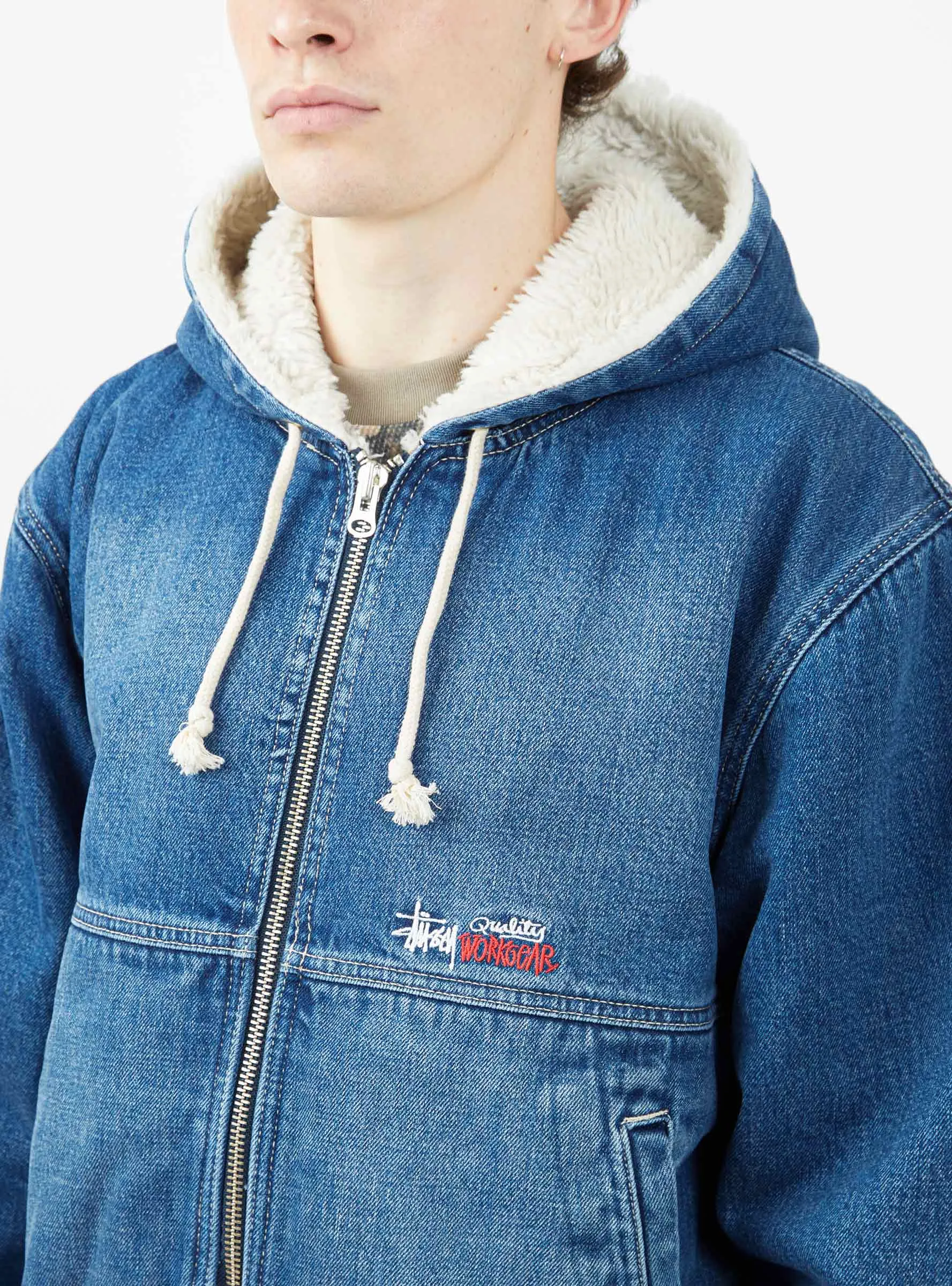 Denim Sherpa Work Jacket Washed Blue