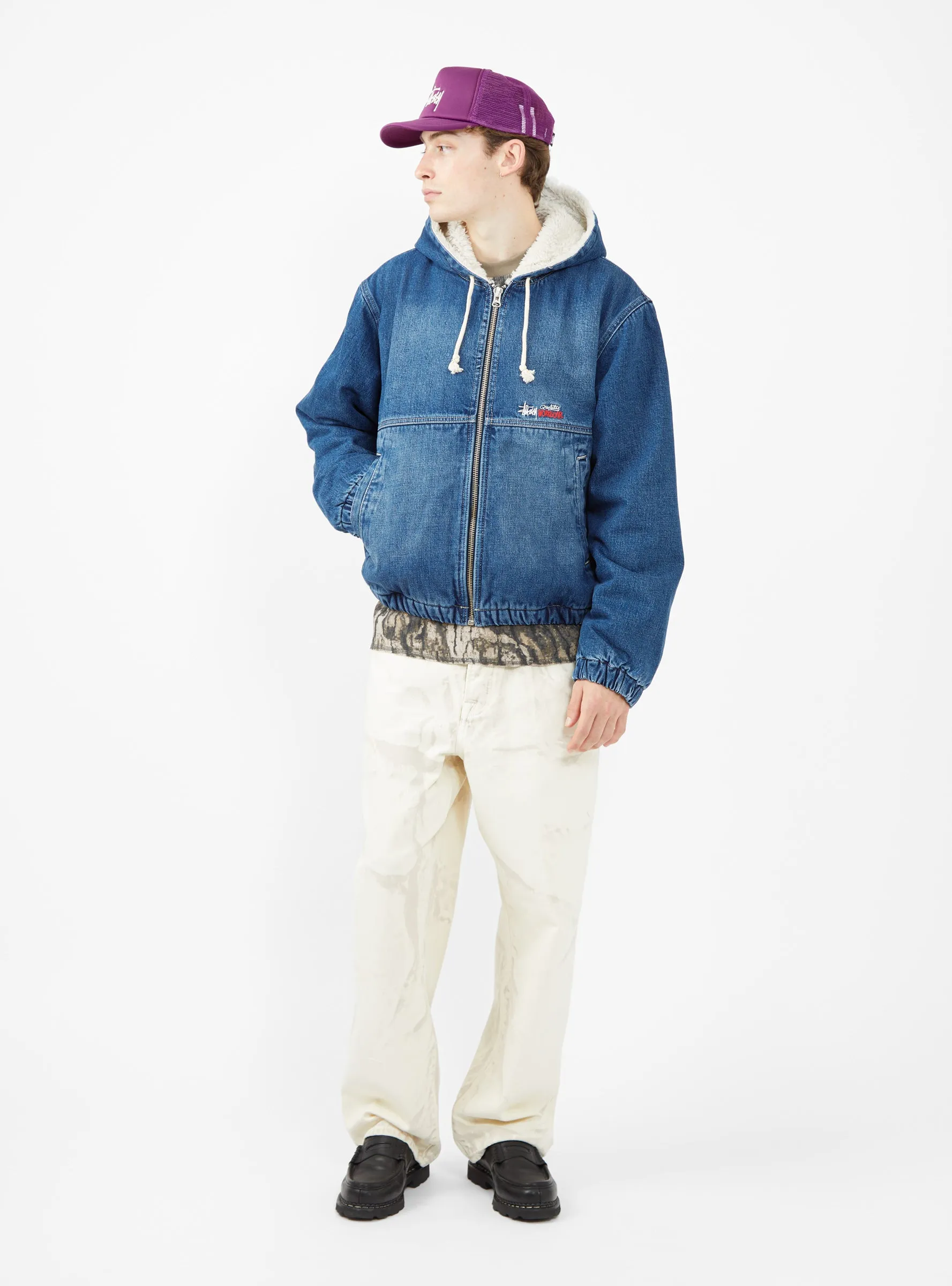 Denim Sherpa Work Jacket Washed Blue