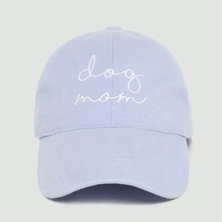 Dog Mom Embroidered Baseball Cap in Light Blue