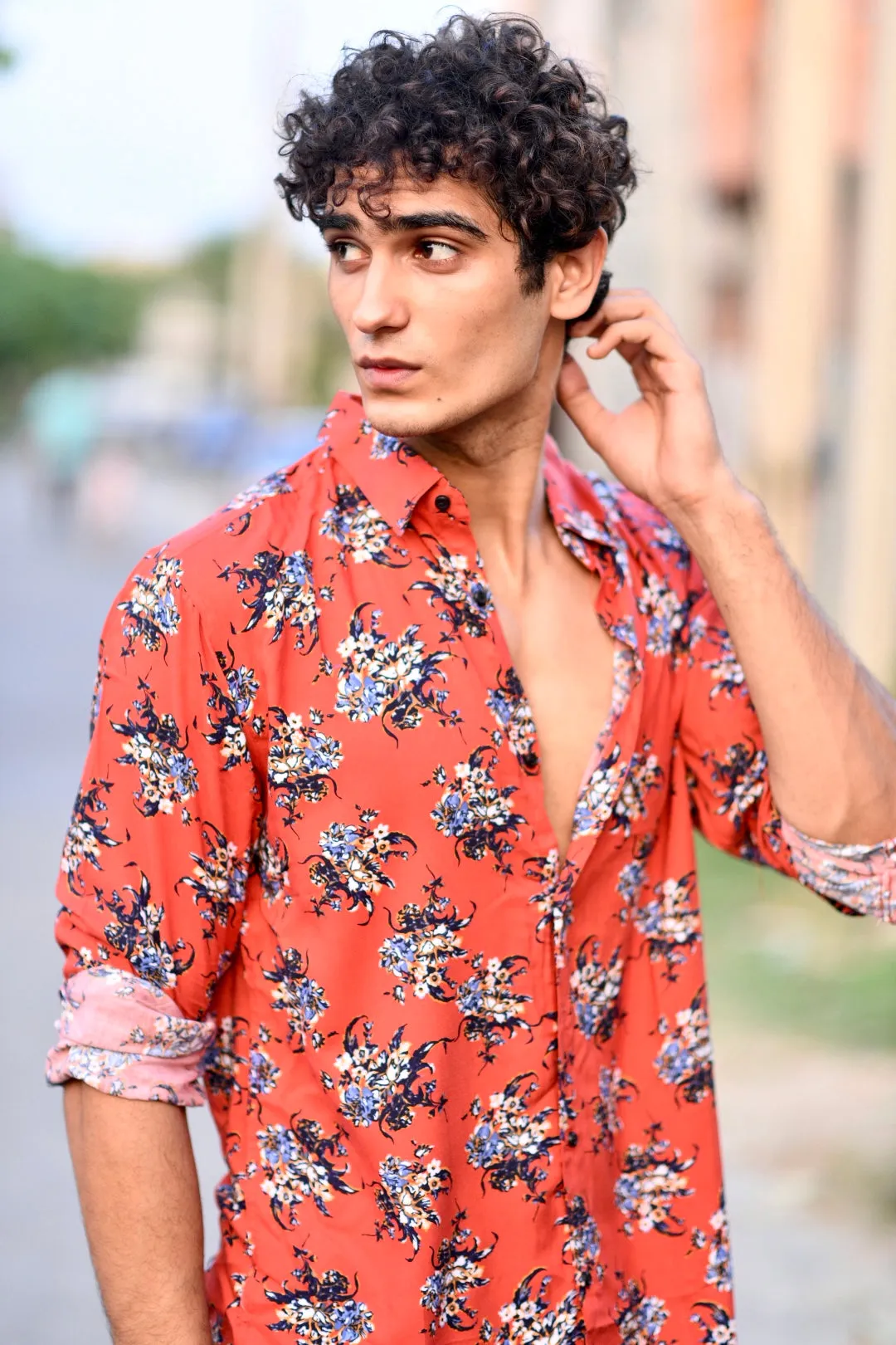 Floral Print Shirt - Orange