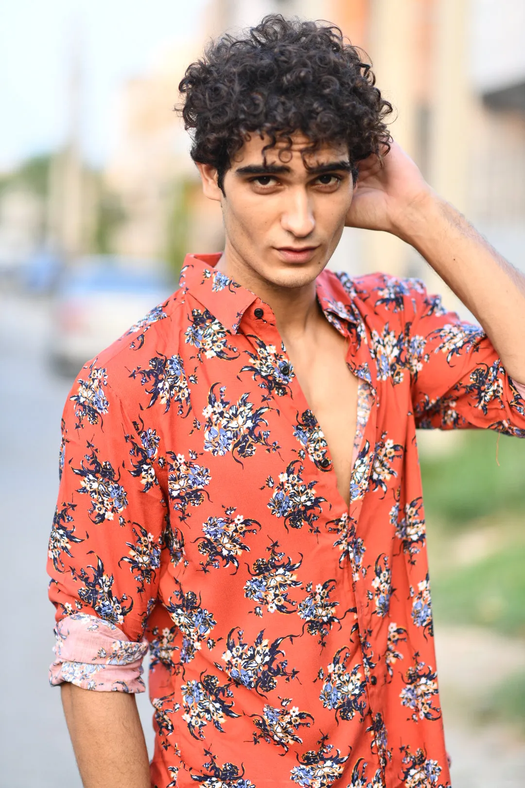 Floral Print Shirt - Orange