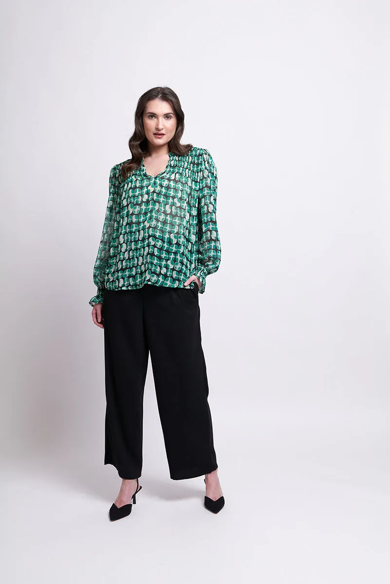 Foil  - Shirr It Around Blouse - Lava Green