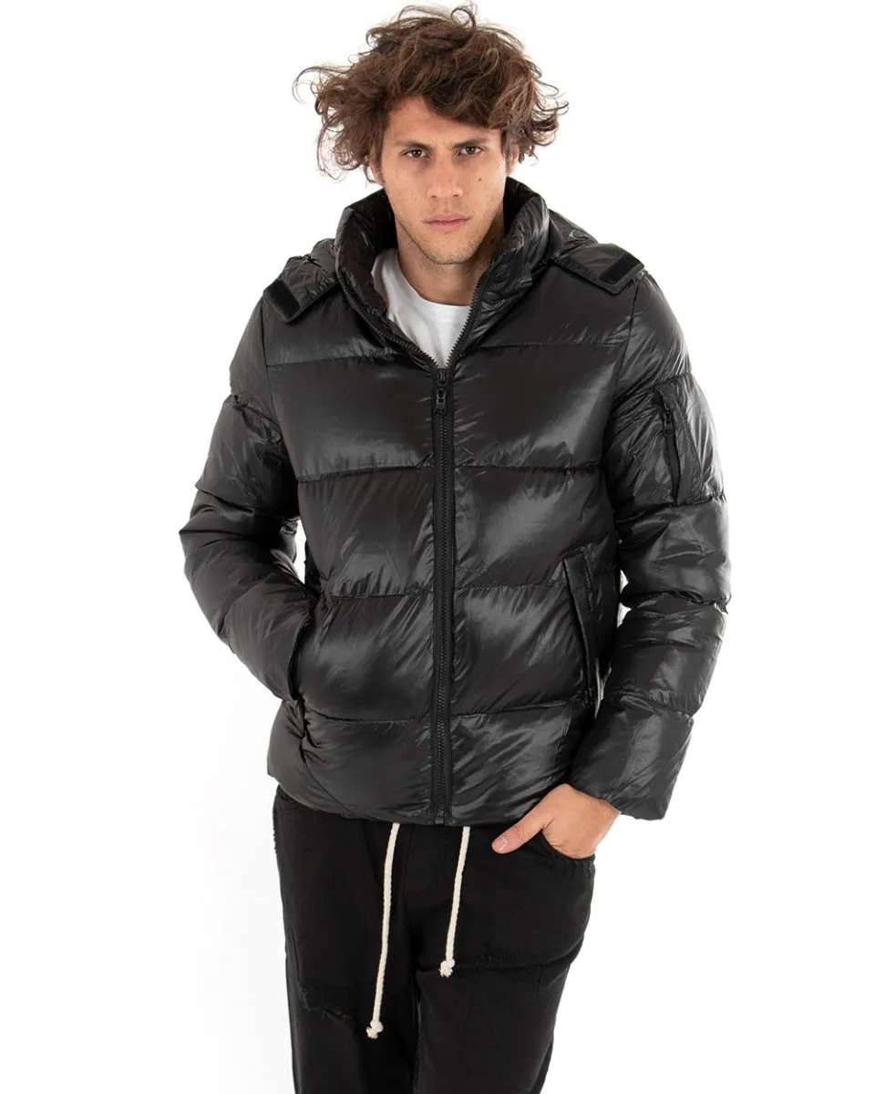 Giubbotto Uomo Bomber Lucido Opaco Puffer Trapuntato Nero Cappuccio GIOSAL-G2657A