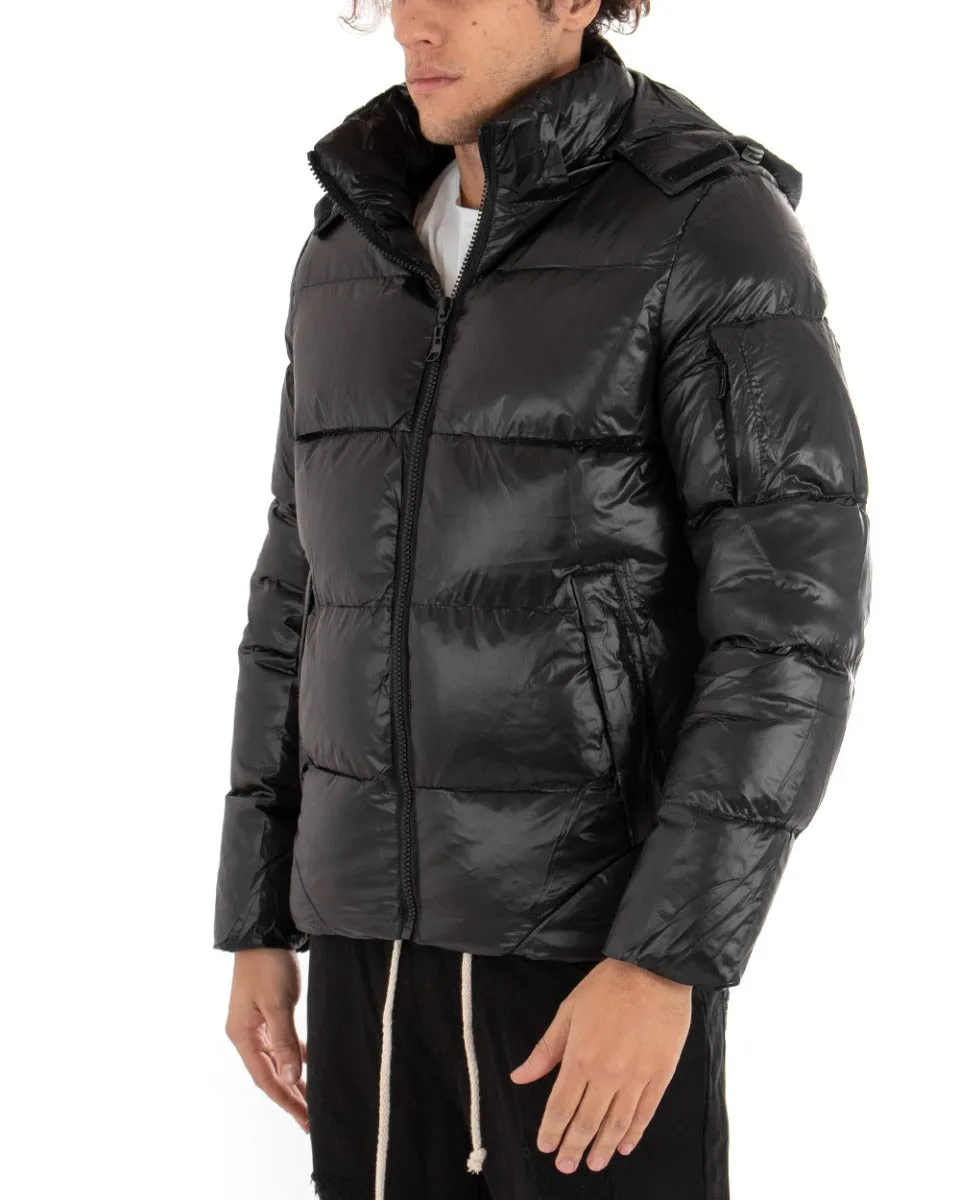 Giubbotto Uomo Bomber Lucido Opaco Puffer Trapuntato Nero Cappuccio GIOSAL-G2657A