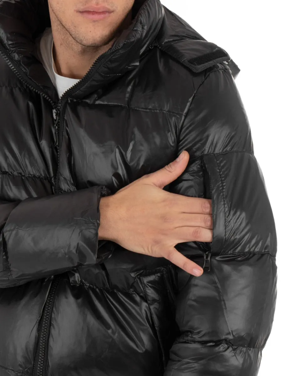 Giubbotto Uomo Bomber Lucido Opaco Puffer Trapuntato Nero Cappuccio GIOSAL-G2657A