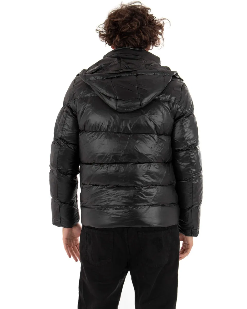 Giubbotto Uomo Bomber Lucido Opaco Puffer Trapuntato Nero Cappuccio GIOSAL-G2657A