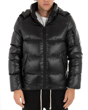 Giubbotto Uomo Bomber Lucido Opaco Puffer Trapuntato Nero Cappuccio GIOSAL-G2657A