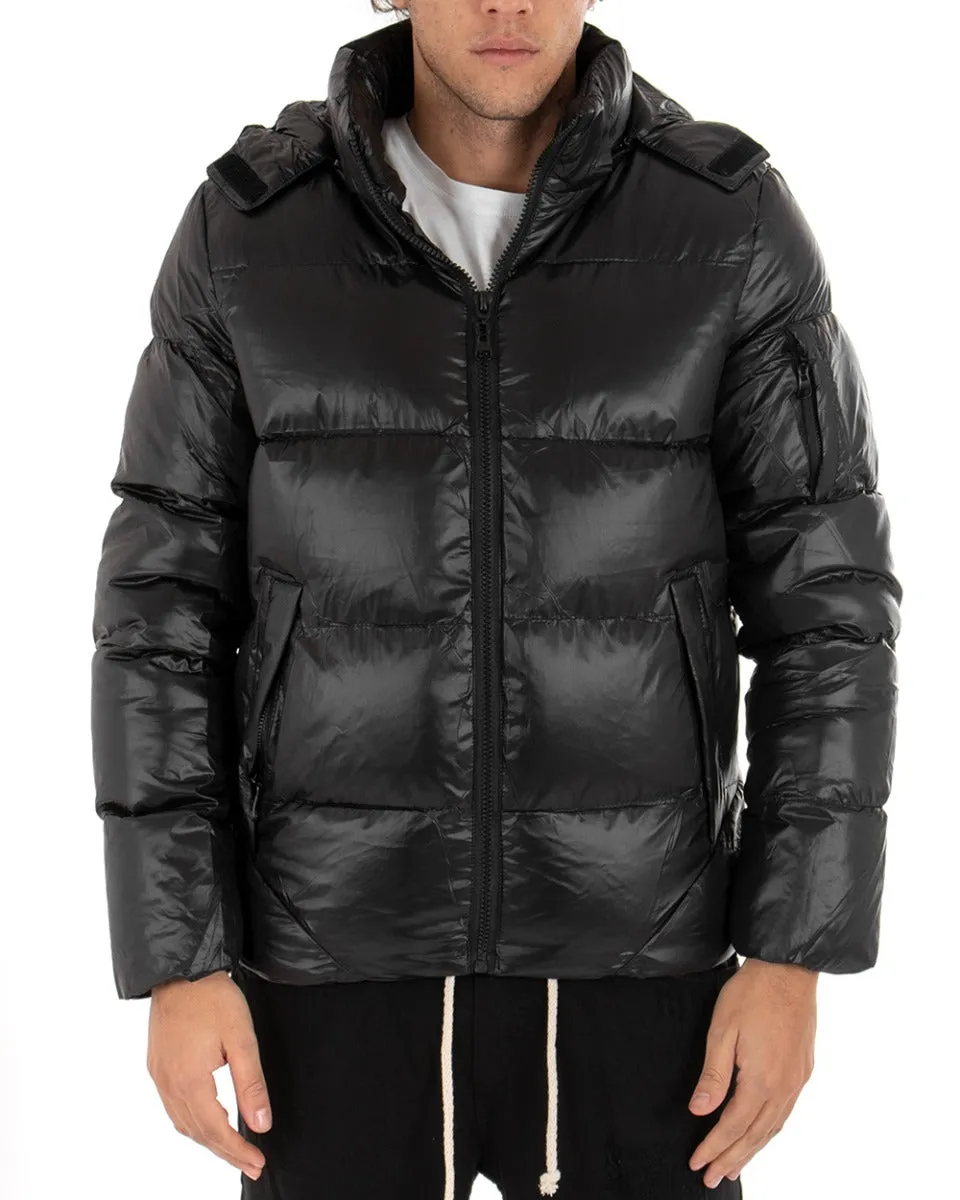 Giubbotto Uomo Bomber Lucido Opaco Puffer Trapuntato Nero Cappuccio GIOSAL-G2657A