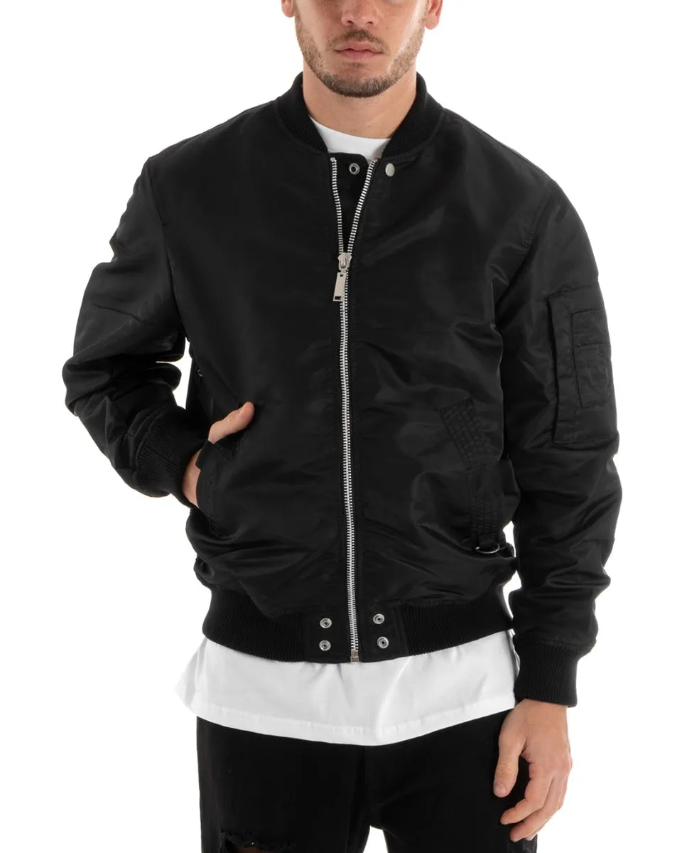 Giubbotto Uomo Casual College Bomber Nero Puffer imbottito GIOSAL-G3042A