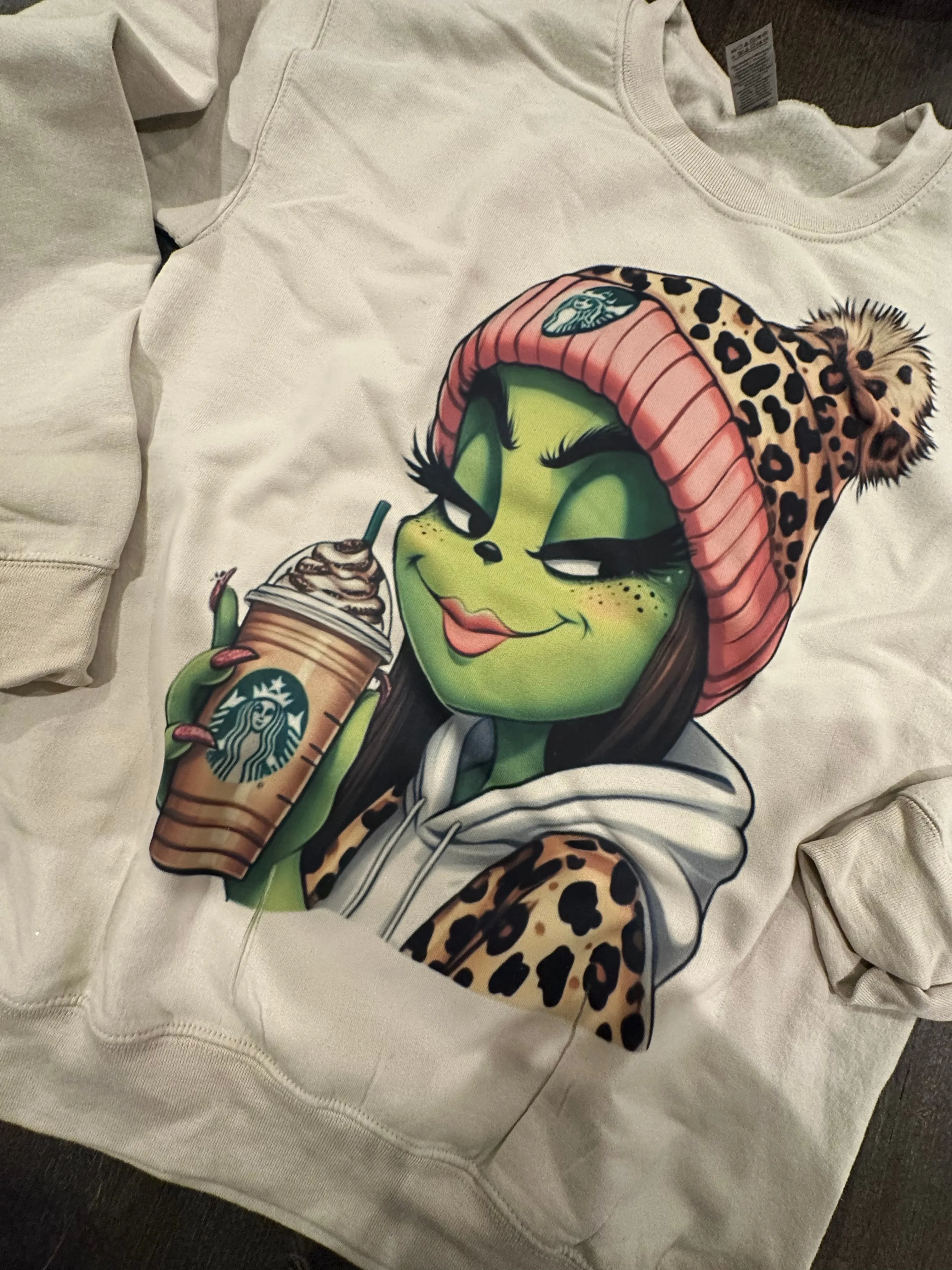 Grinch Starbies Cheetah Sweater ADULT