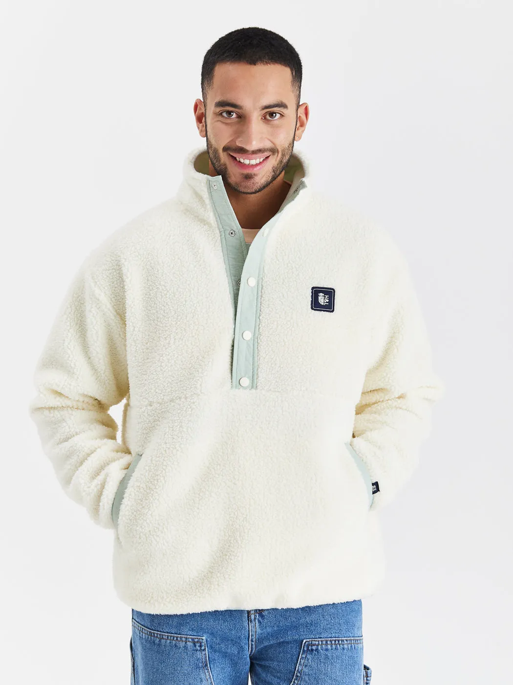 Hawthorn Popper Neck Sherpa Fleece Cream & Pale Sage