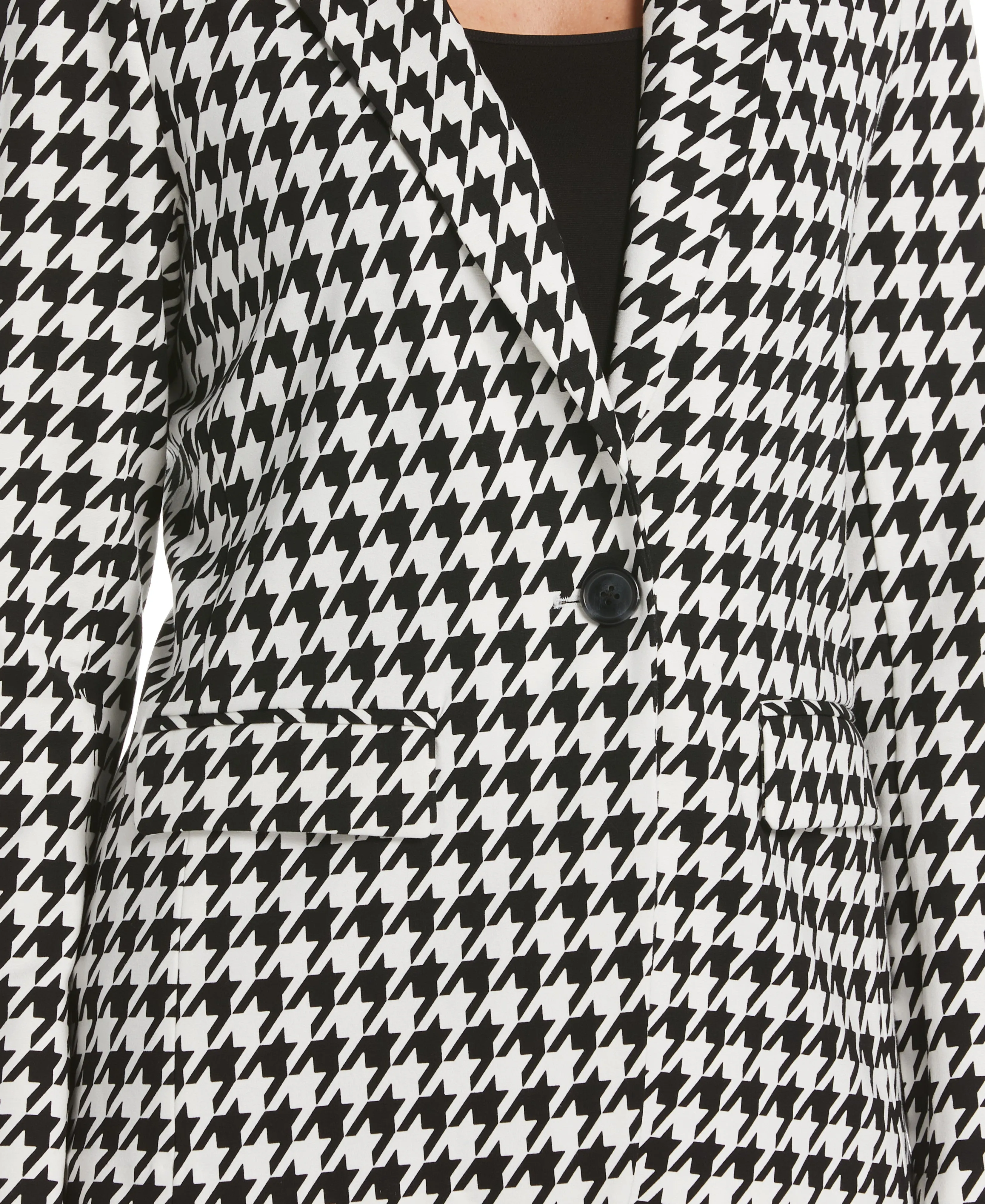 Houndstooth Ponte Knit Single Breasted Blazer