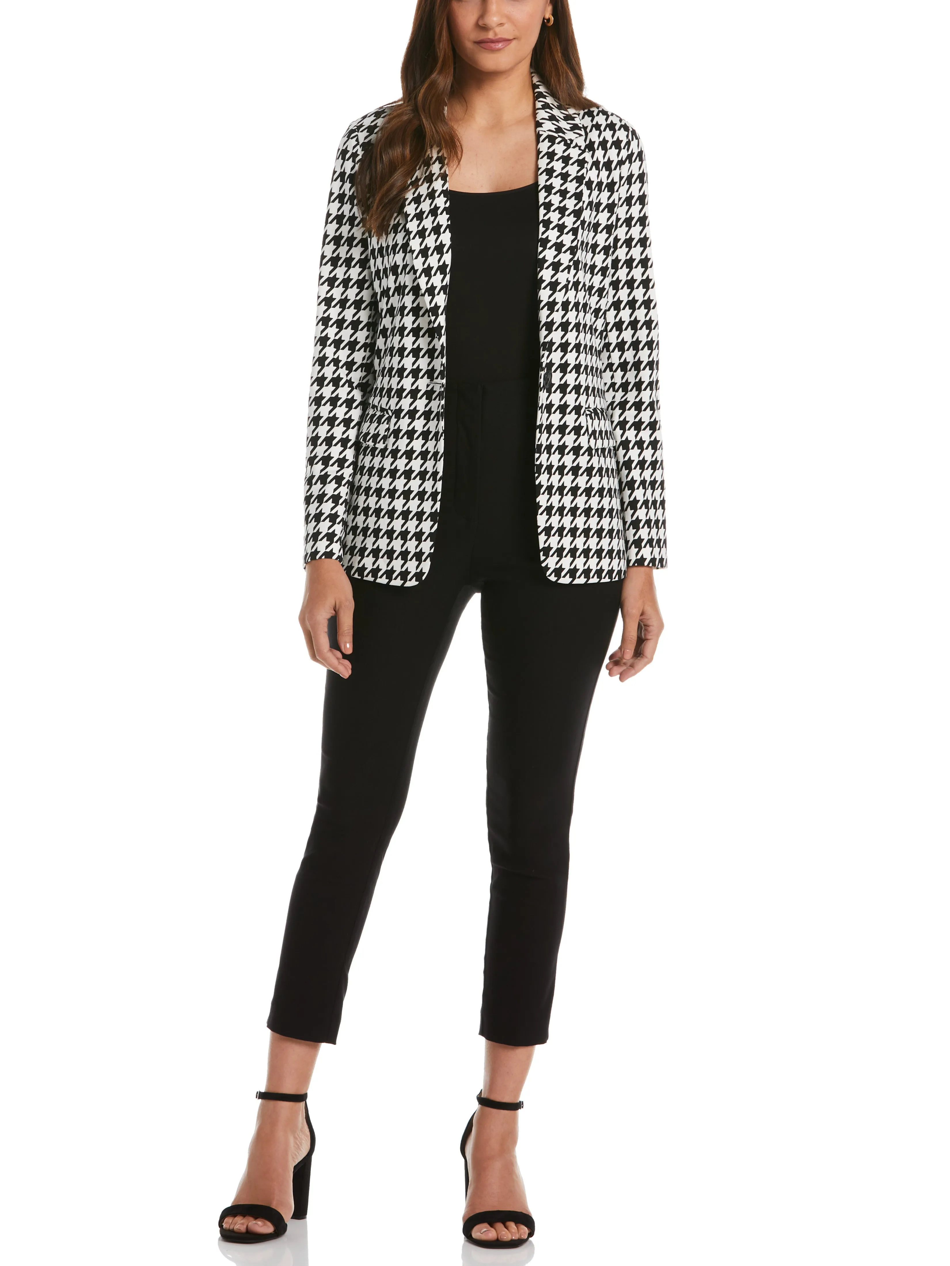 Houndstooth Ponte Knit Single Breasted Blazer