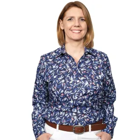 Just Country Womens Georgie Half Button Work Shirt - Navy Gumleaves