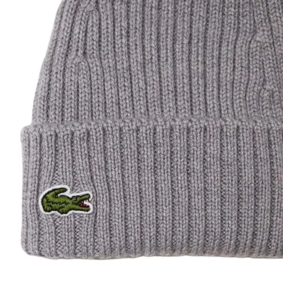 Kids Lacoste Rib Knit Beanie (Gray Chine) RB2569-51