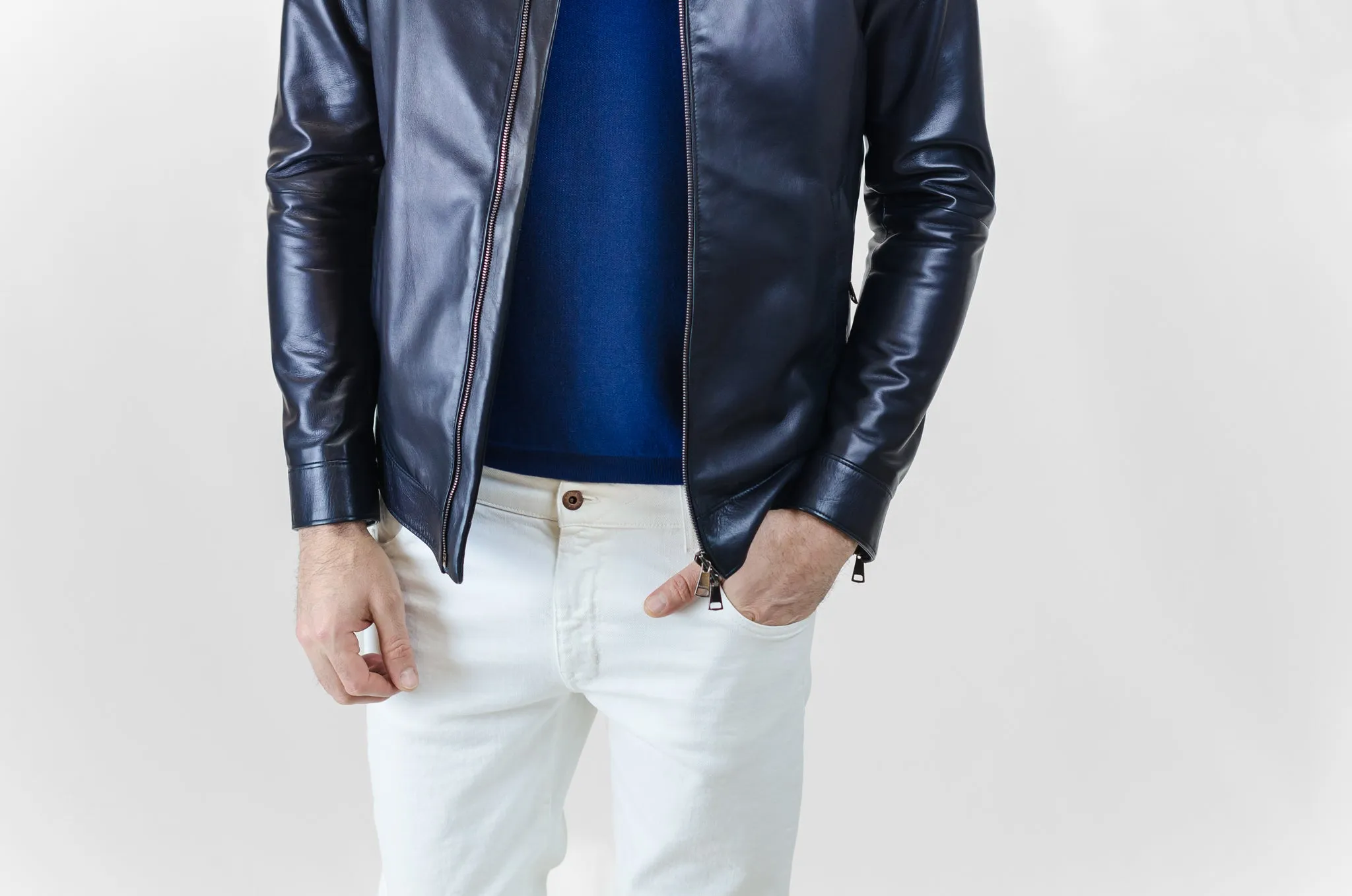 Leon leather bomber jacket (dark blue)