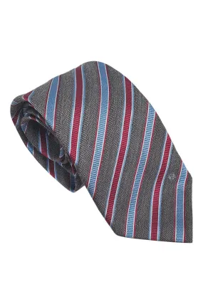 LOEWE 100% Silk Brown Tie Red Blue And White Stripes Repeat (60 L | W 3.3)