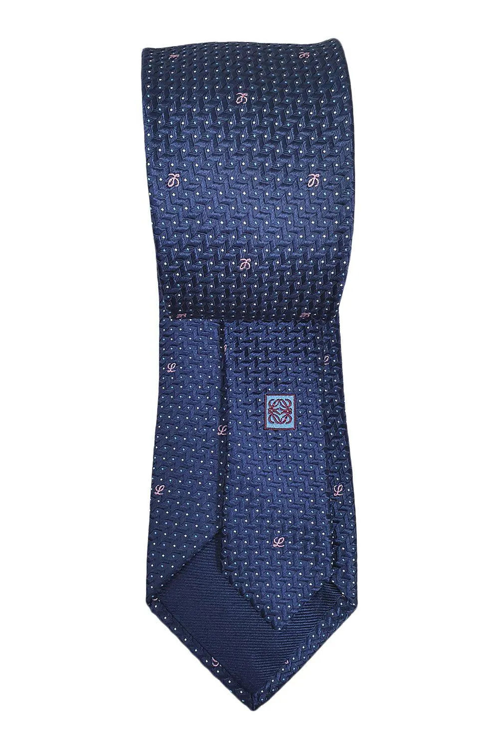 LOEWE 100% Silk Navy Blue Tie Pink Abstract L Repeat (60 L | 3.2 W)