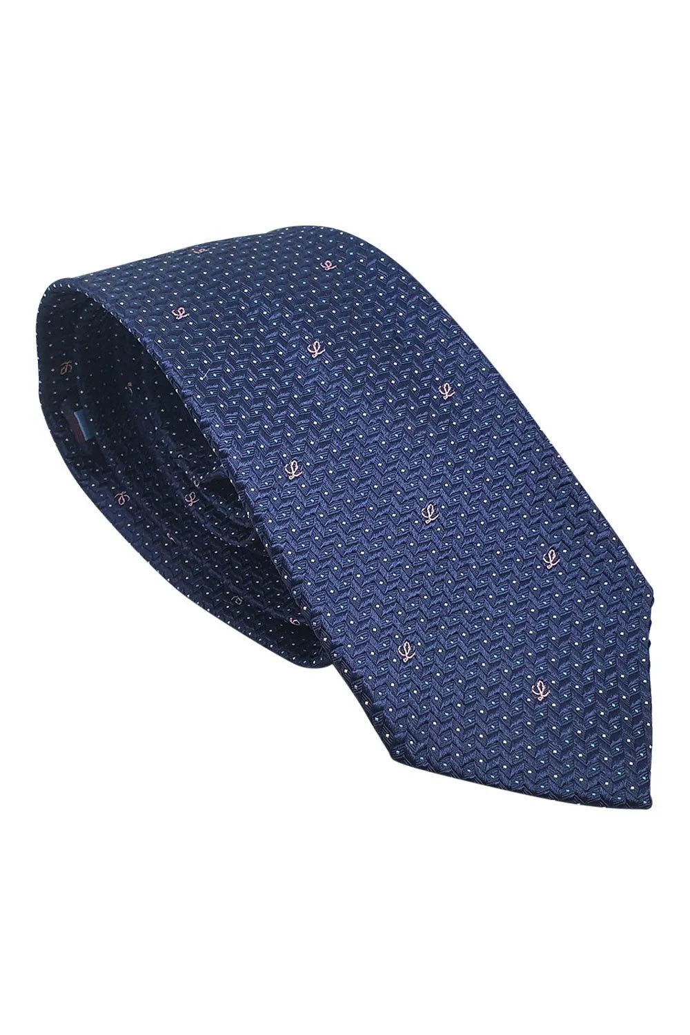 LOEWE 100% Silk Navy Blue Tie Pink Abstract L Repeat (60 L | 3.2 W)